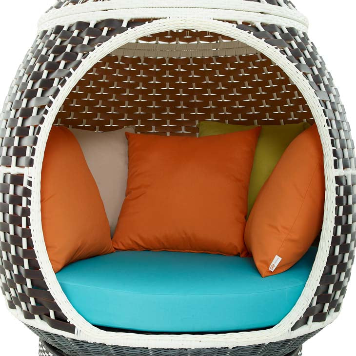 Modway Palace Outdoor Patio Wicker Rattan Hanging Pod In Brown Turquoise | Outdoor Porch Swings | Modishstore-9