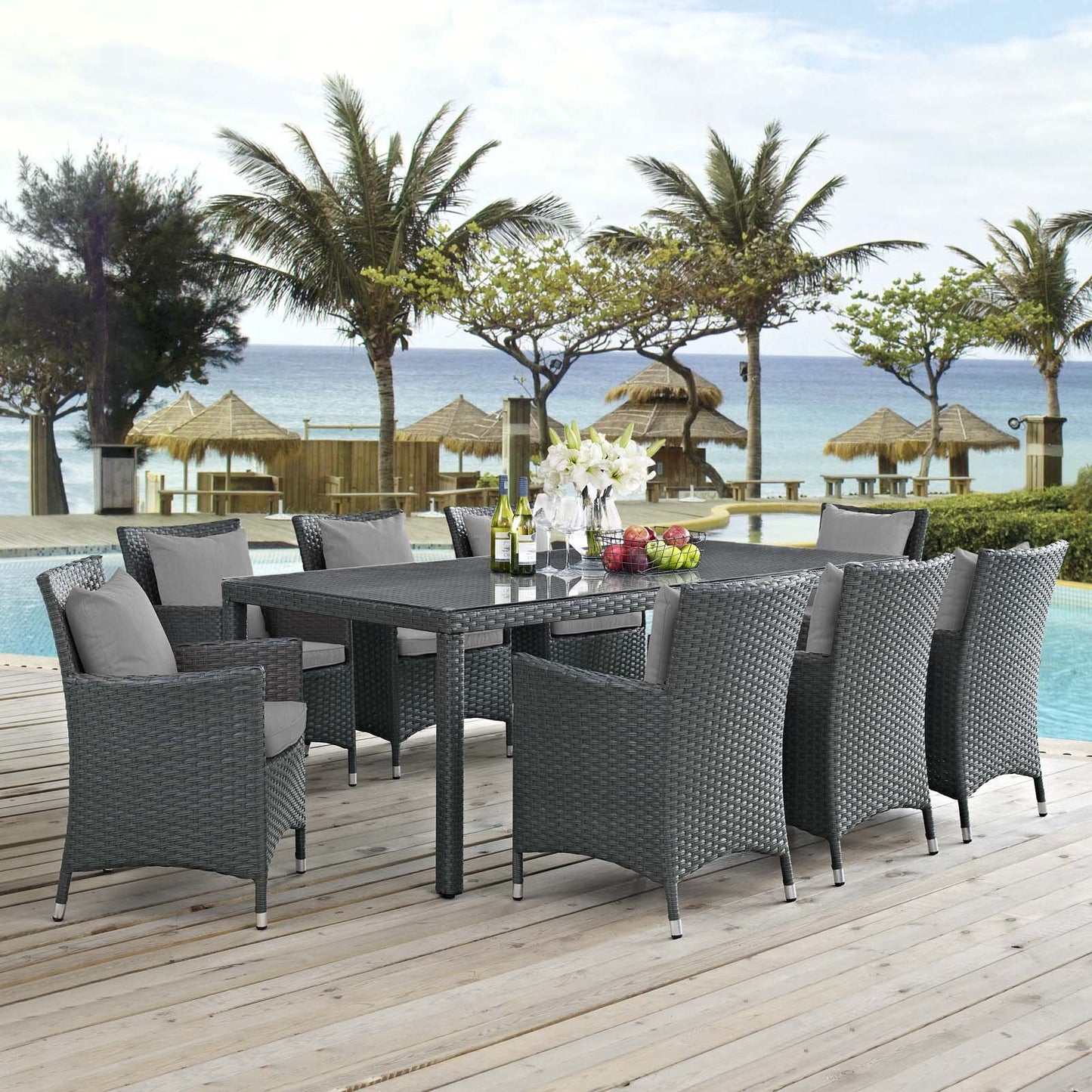 Modway Sojourn 9 Piece Outdoor Patio Sunbrella® Dining Set