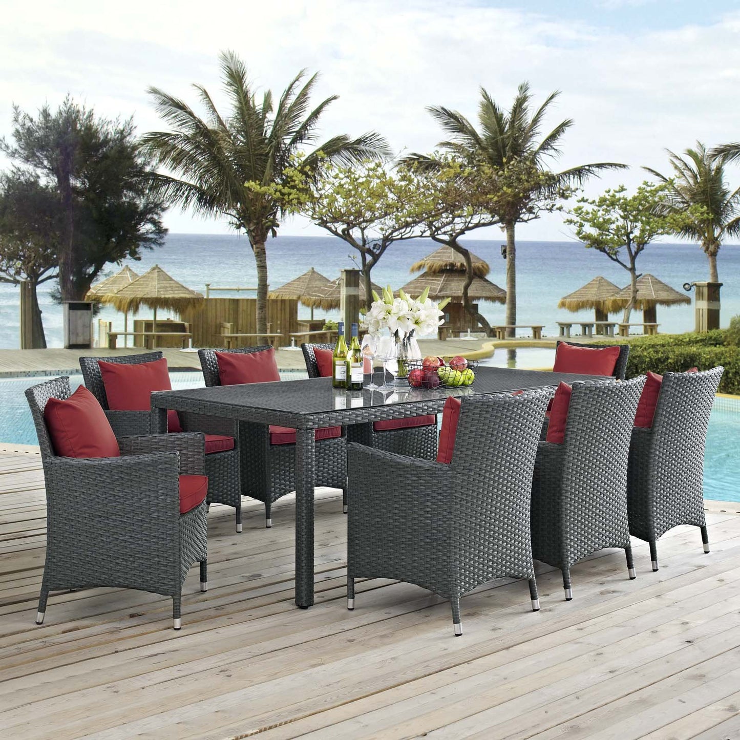 Modway Sojourn 9 Piece Outdoor Patio Sunbrella® Dining Set