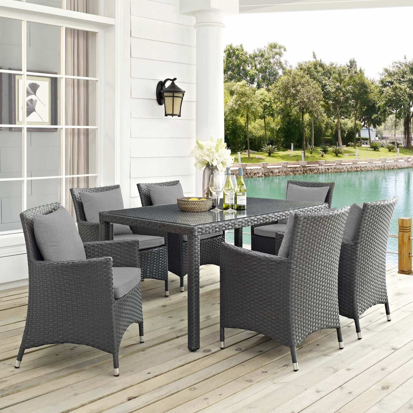 Modway Sojourn 7 Piece Outdoor Patio Sunbrella® Dining Set