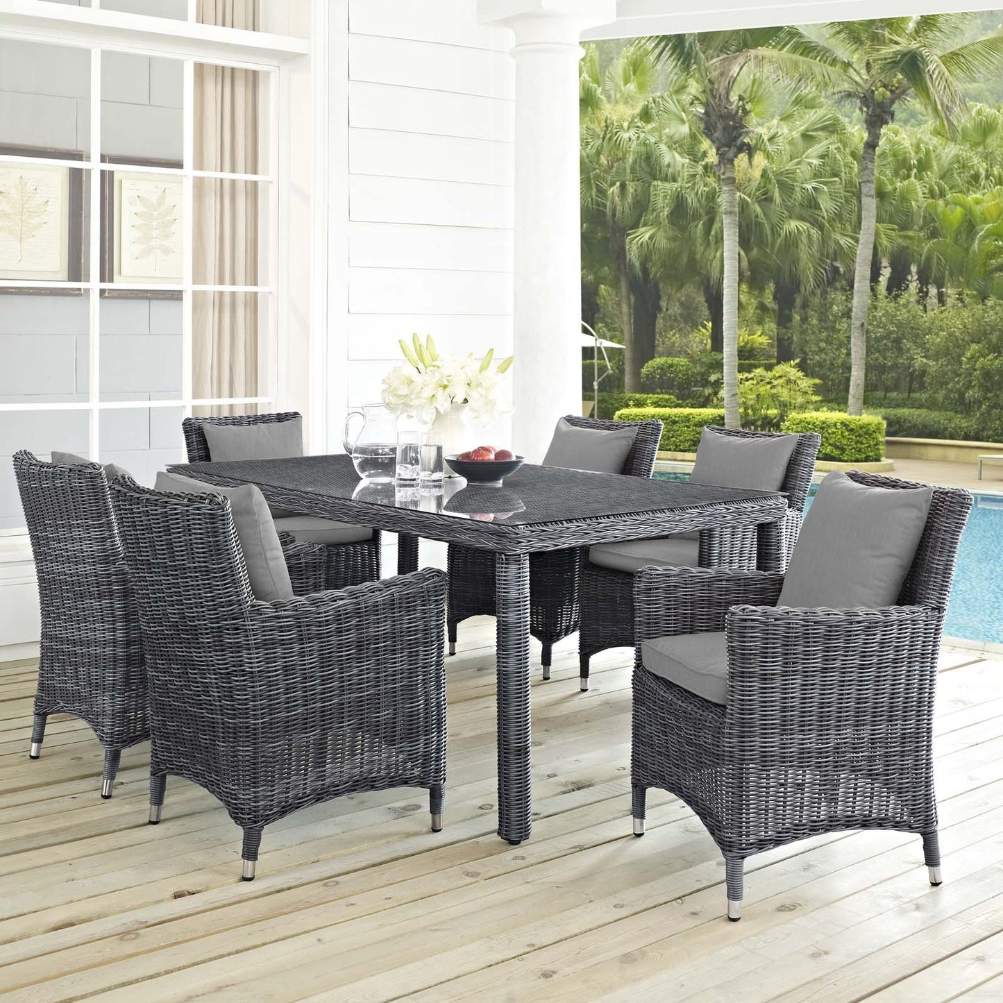 Modway Summon 7 Piece Outdoor Patio Sunbrella® Dining Set