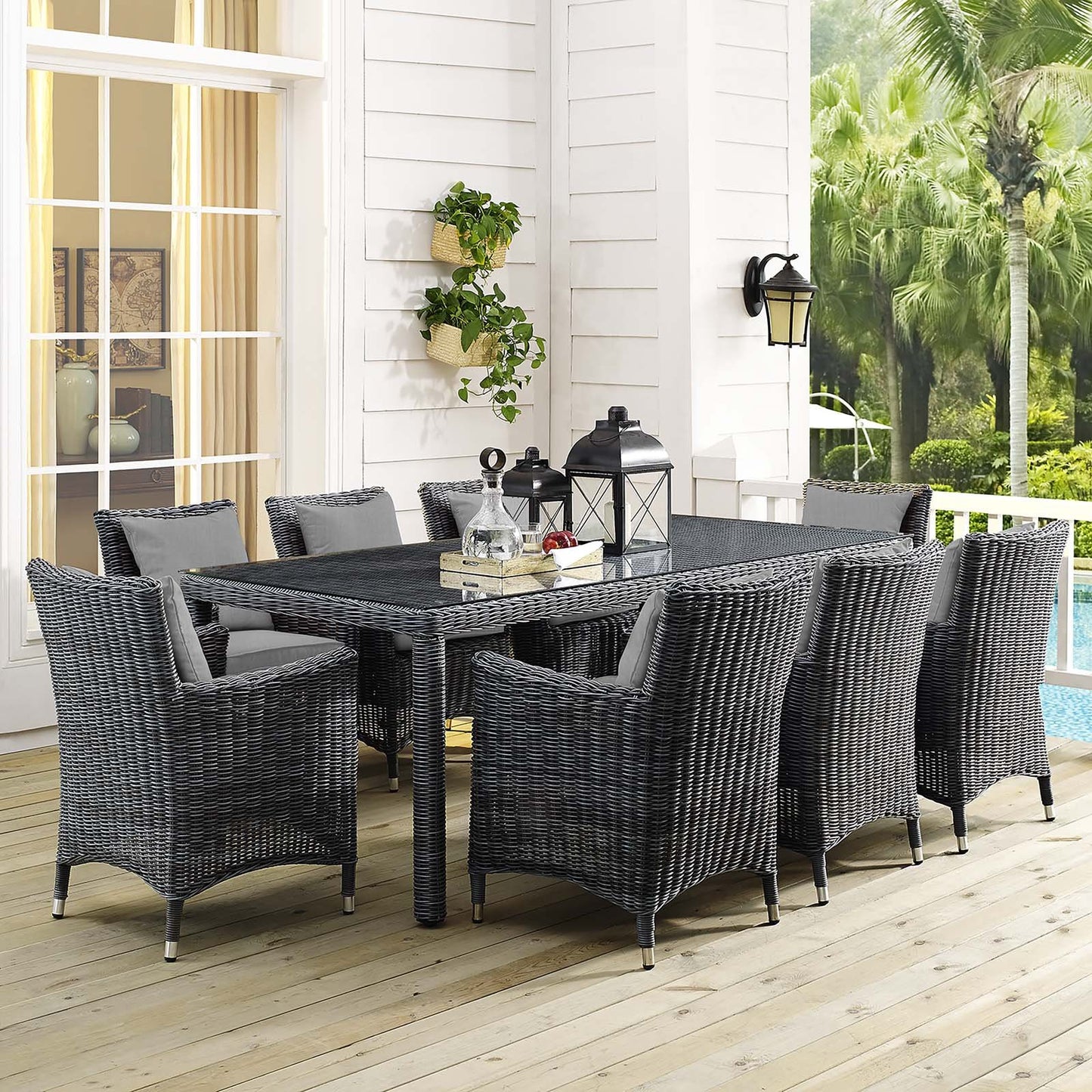Modway Summon 9 Piece Outdoor Patio Sunbrella® Dining Set