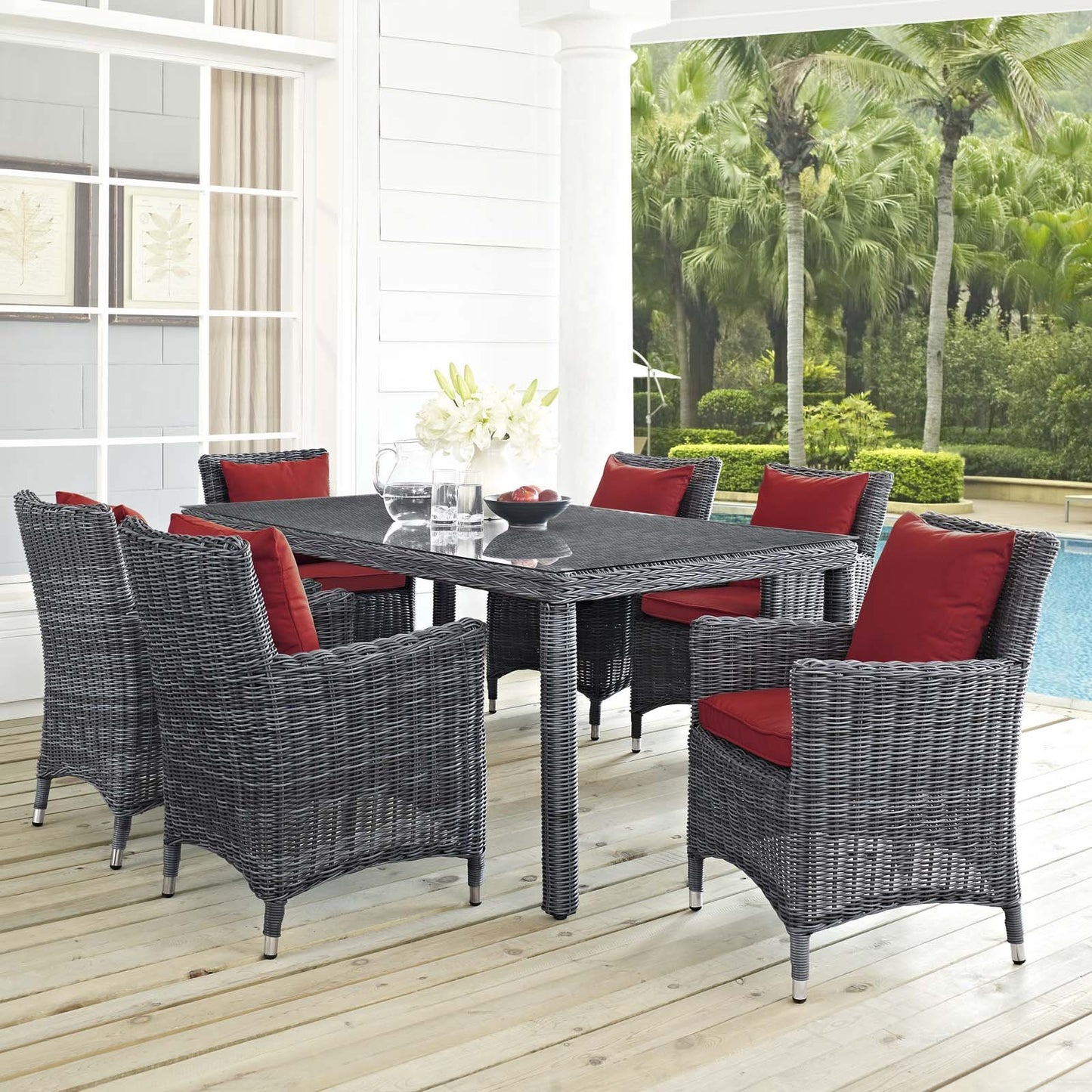 Modway Summon 7 Piece Outdoor Patio Sunbrella® Dining Set