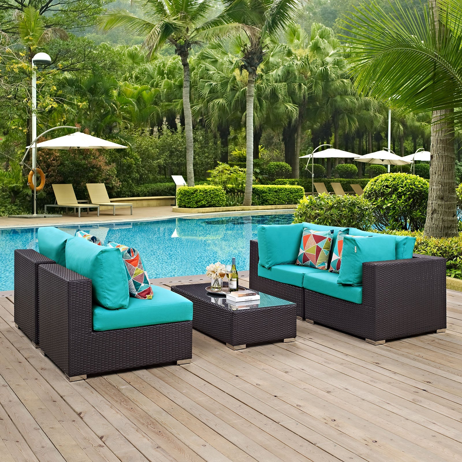 Modway Convene 5 Piece Outdoor Patio Sectional Set - EEI-2356 | Outdoor Sofas, Loveseats & Sectionals | 