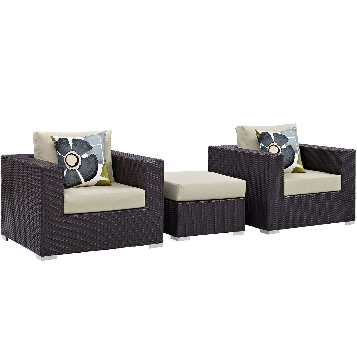 Modway Convene 3 Piece Outdoor Patio Ottoman & Armchair Set - EEI-2363 | Outdoor Sofas, Loveseats & Sectionals | 