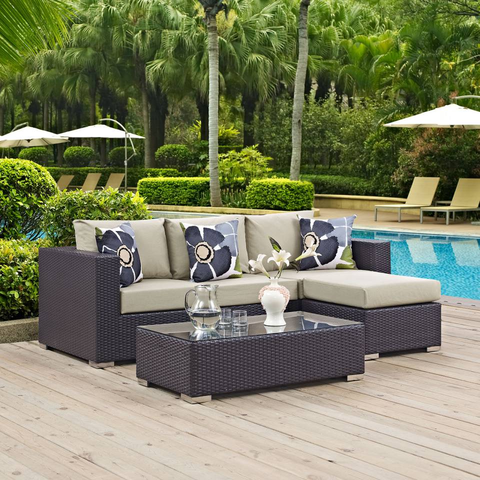 Modway Convene 3 Piece Outdoor Patio Sofa Set | Outdoor Sofas, Loveseats & Sectionals