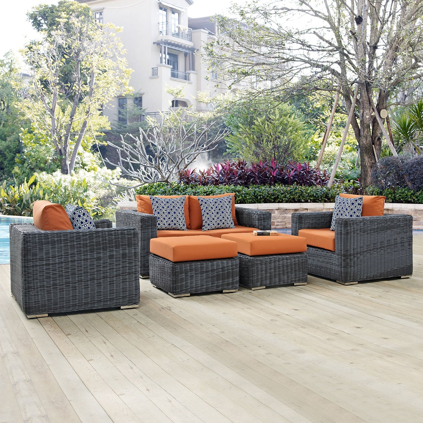 Modway Summon 5 Piece Outdoor Patio Sunbrella Sectional Set - EEI-2388