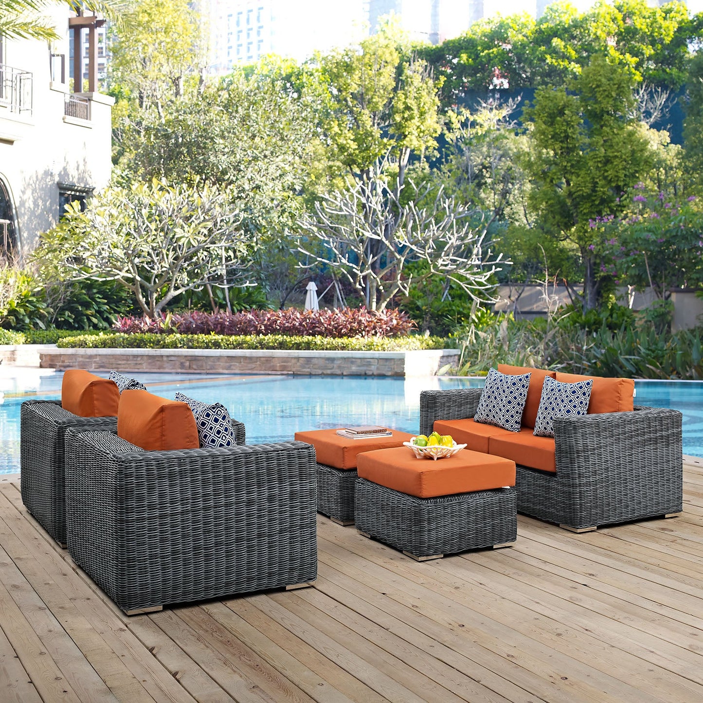 Modway Summon 5 Piece Outdoor Patio Sunbrella Sectional Set - EEI-2388