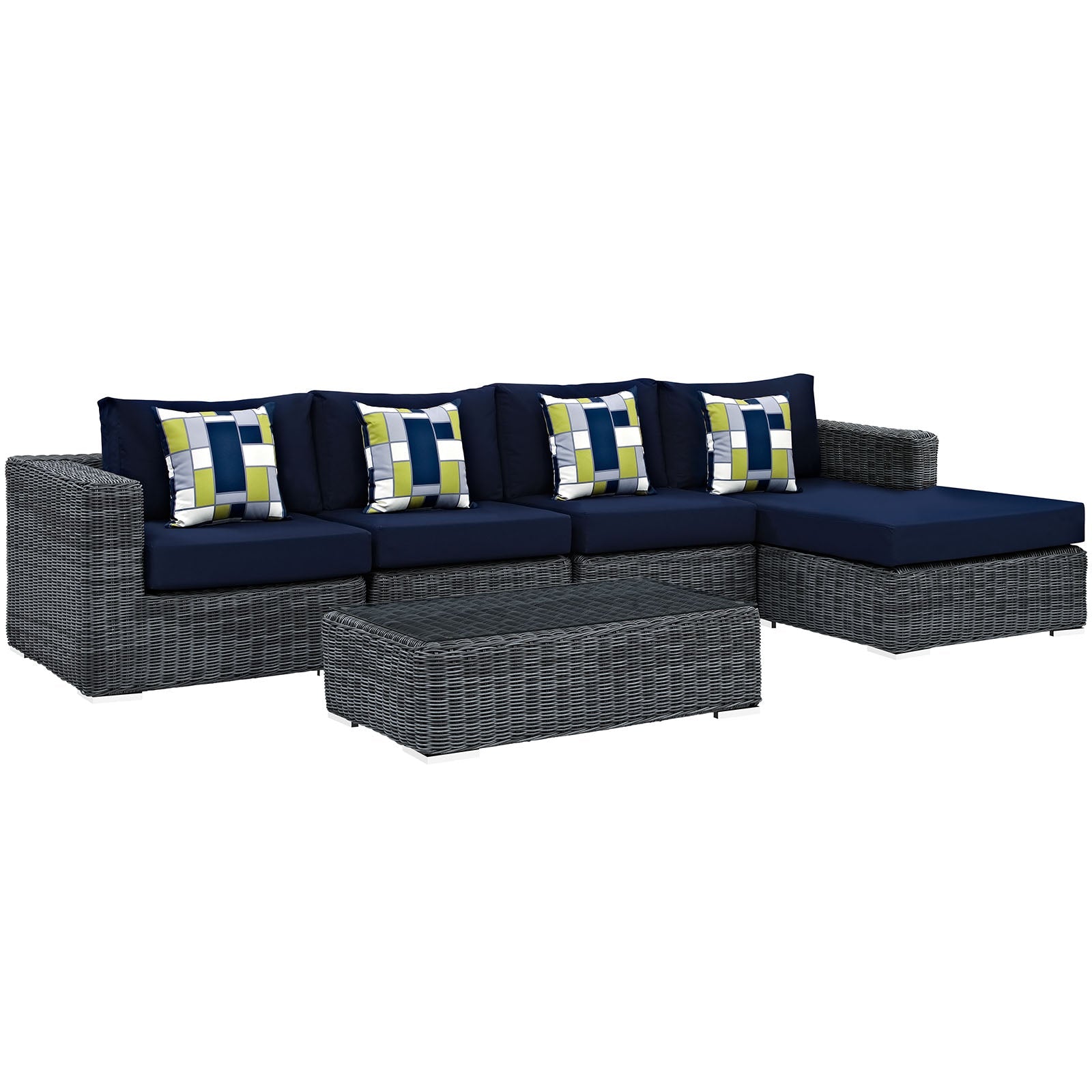 Summon 5 Piece Outdoor Patio Sunbrella® Sectional Set By Modway - EEI-2395 | Outdoor Sofas, Loveseats & Sectionals | Modishstore - 2