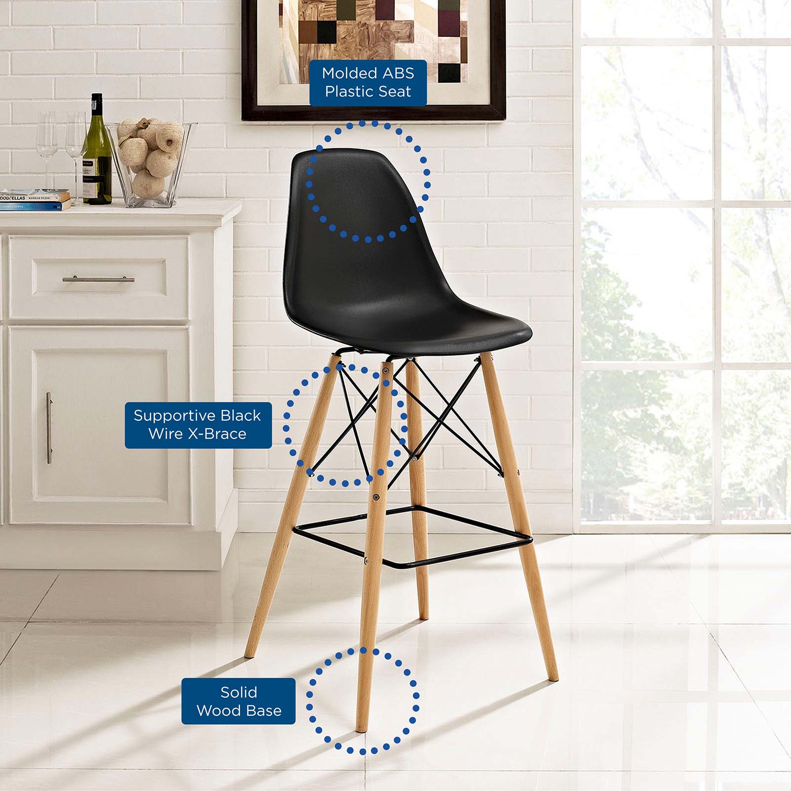 Modway Pyramid Dining Side Bar Stool - Set of 2 | Bar Stools | Modishstore-4