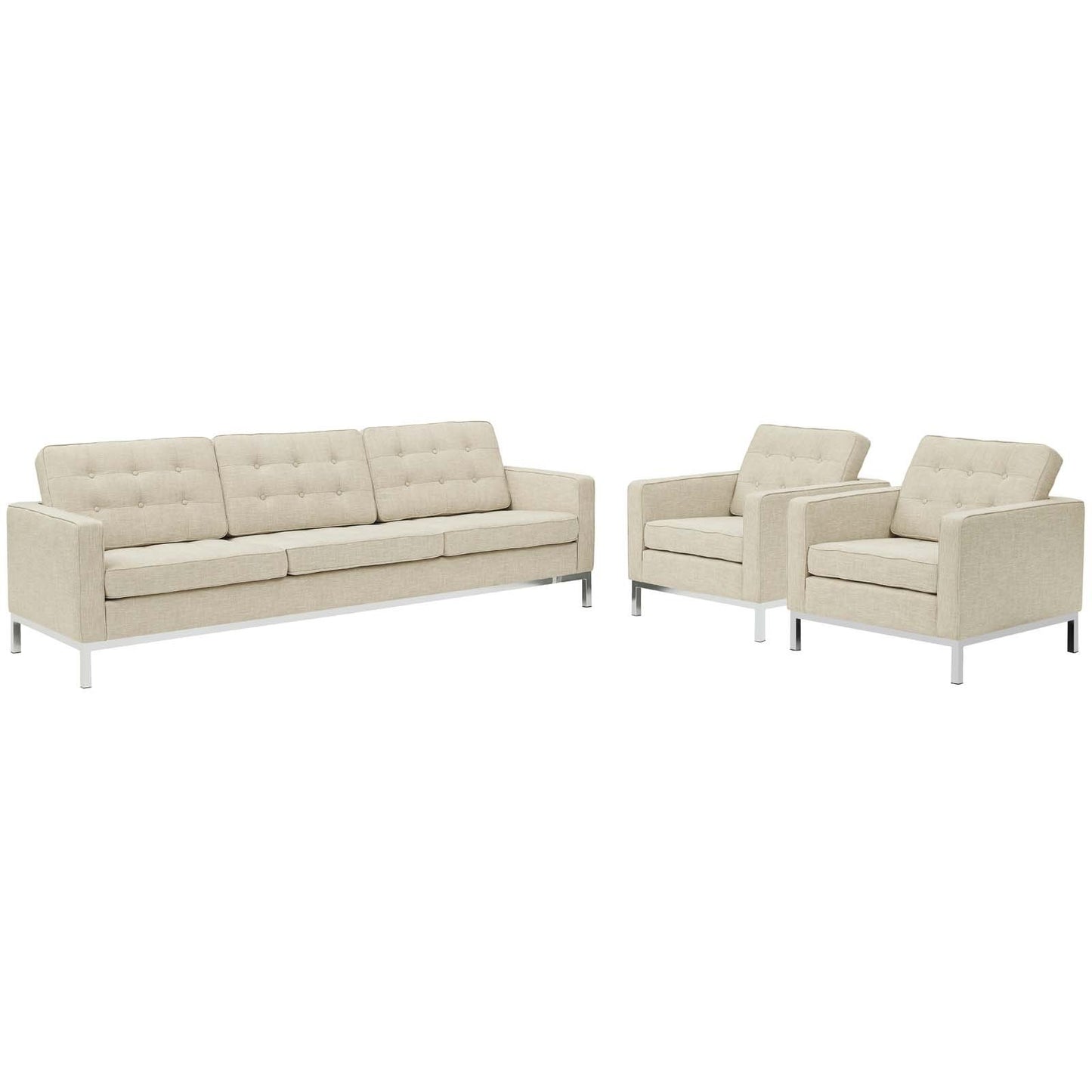 Modway Loft 3 Piece Upholstered Fabric Sofa and Armchair Set