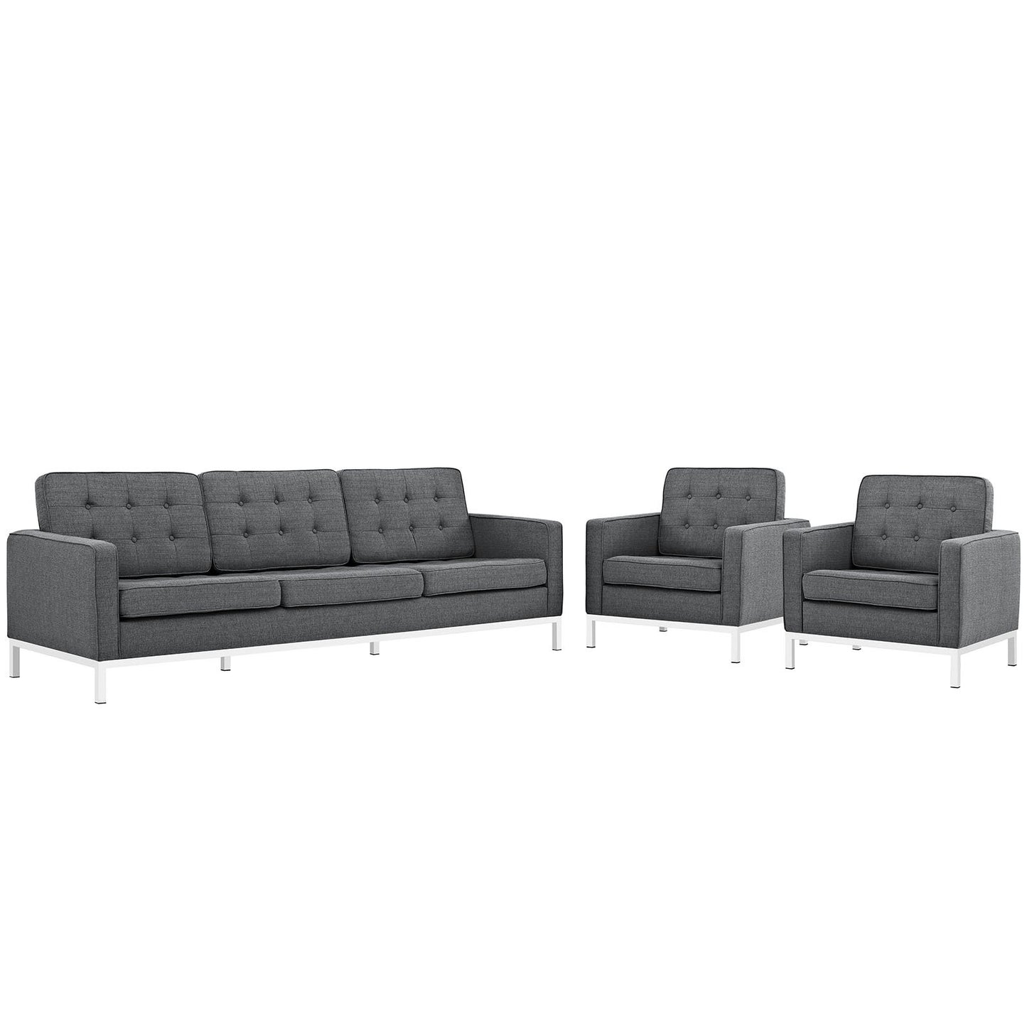 Modway Loft 3 Piece Upholstered Fabric Sofa and Armchair Set