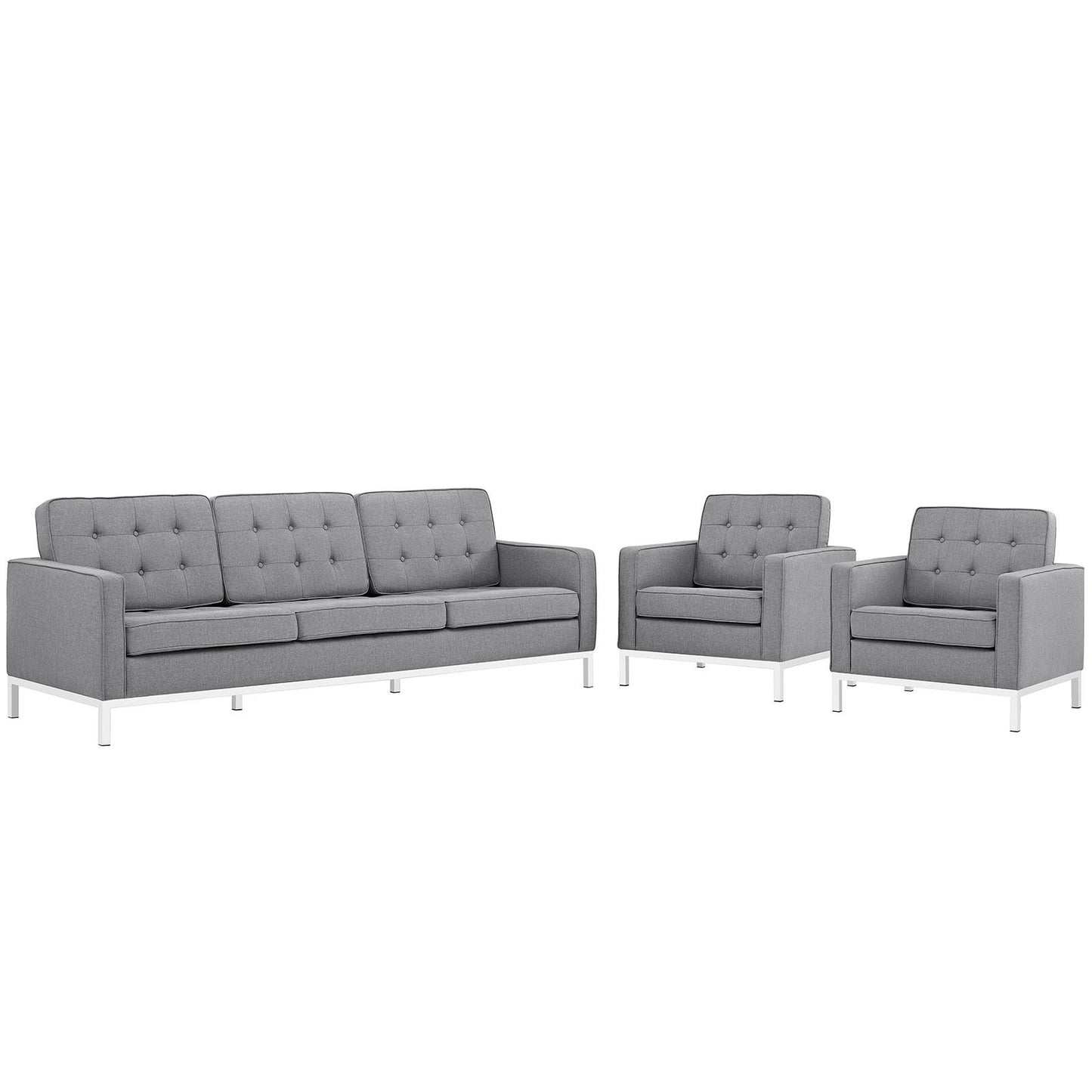 Modway Loft 3 Piece Upholstered Fabric Sofa and Armchair Set