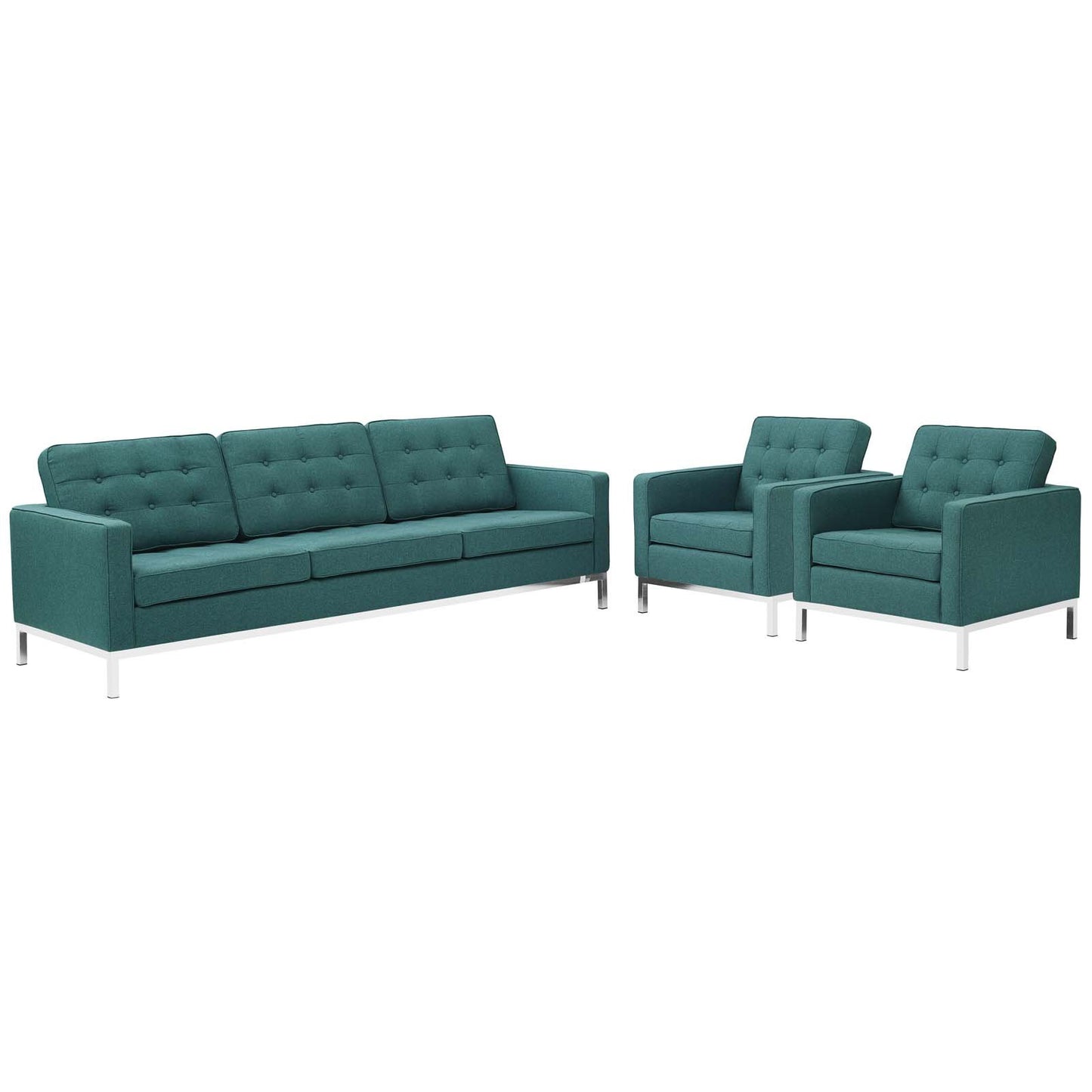 Modway Loft 3 Piece Upholstered Fabric Sofa and Armchair Set