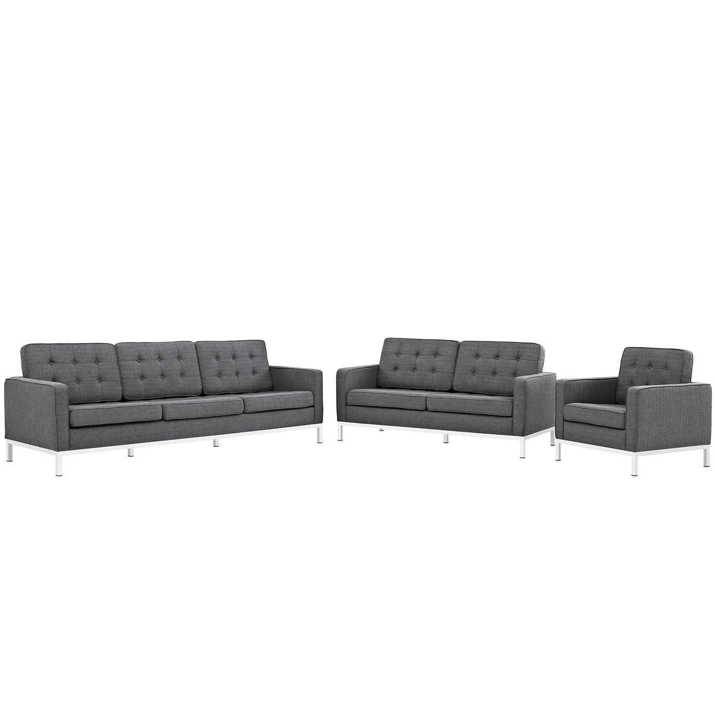 Modway Loft 3 Piece Upholstered Fabric Sofa Loveseat and Armchair Set