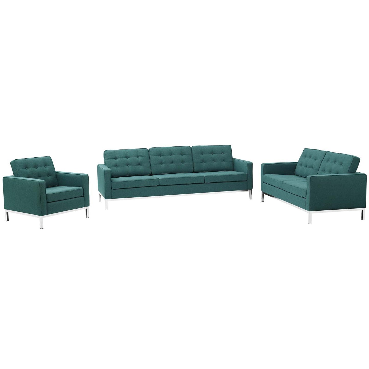 Modway Loft 3 Piece Upholstered Fabric Sofa Loveseat and Armchair Set