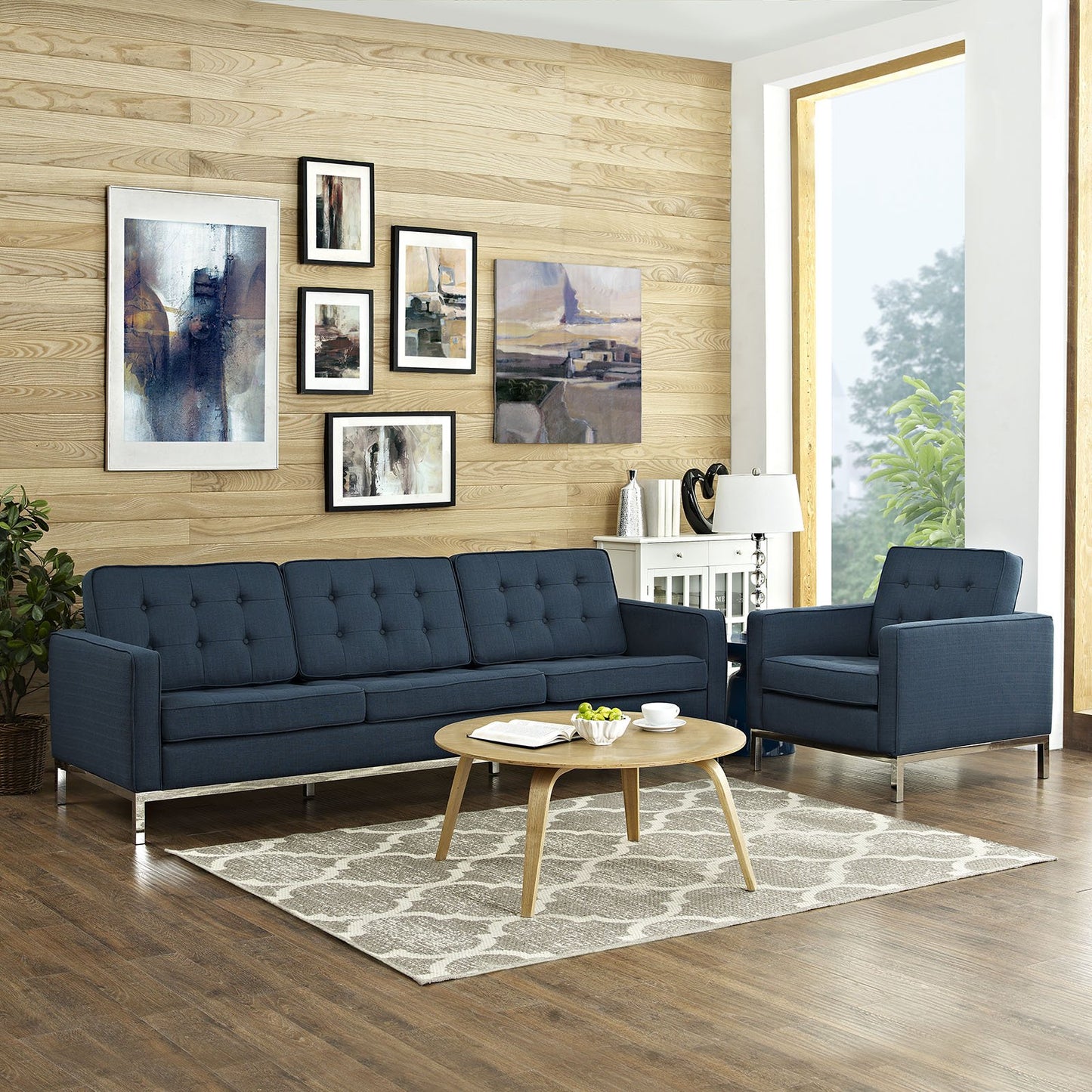Modway Loft 2 Piece Upholstered Fabric Sofa and Armchair Set