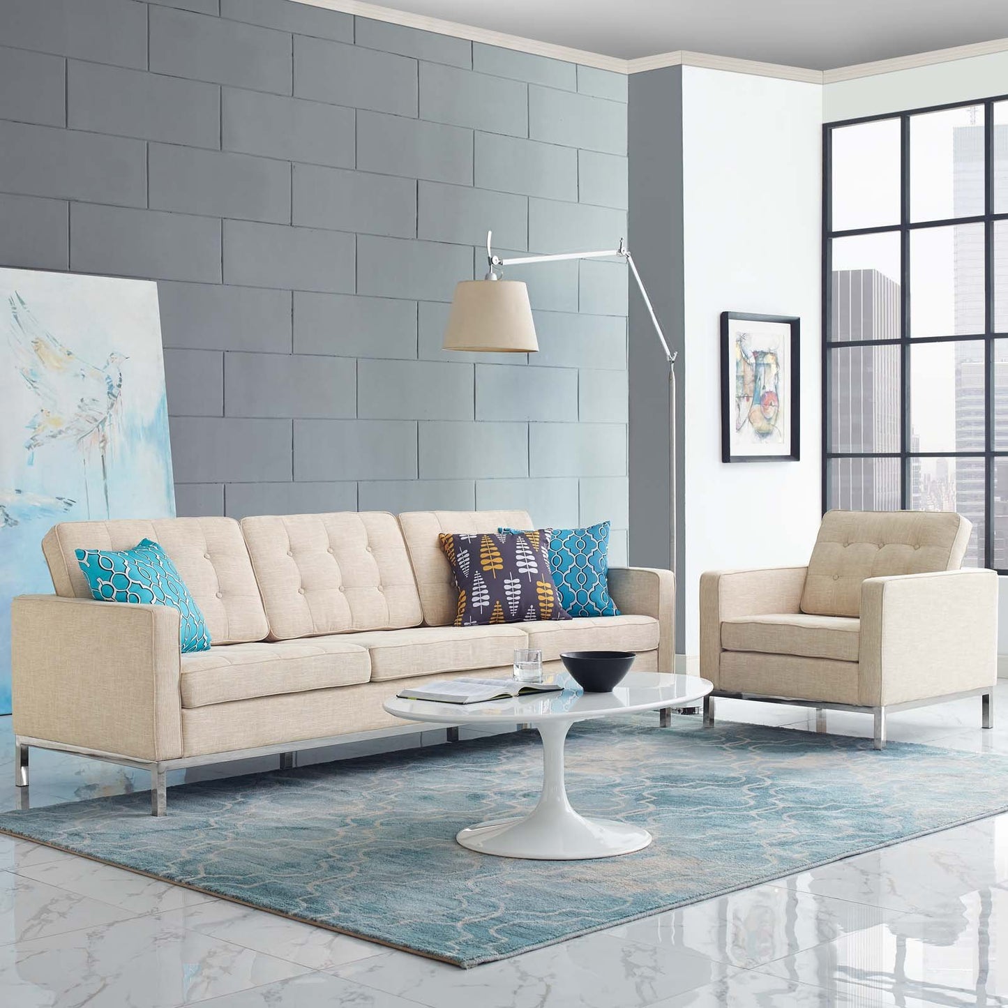 Modway Loft 2 Piece Upholstered Fabric Sofa and Armchair Set