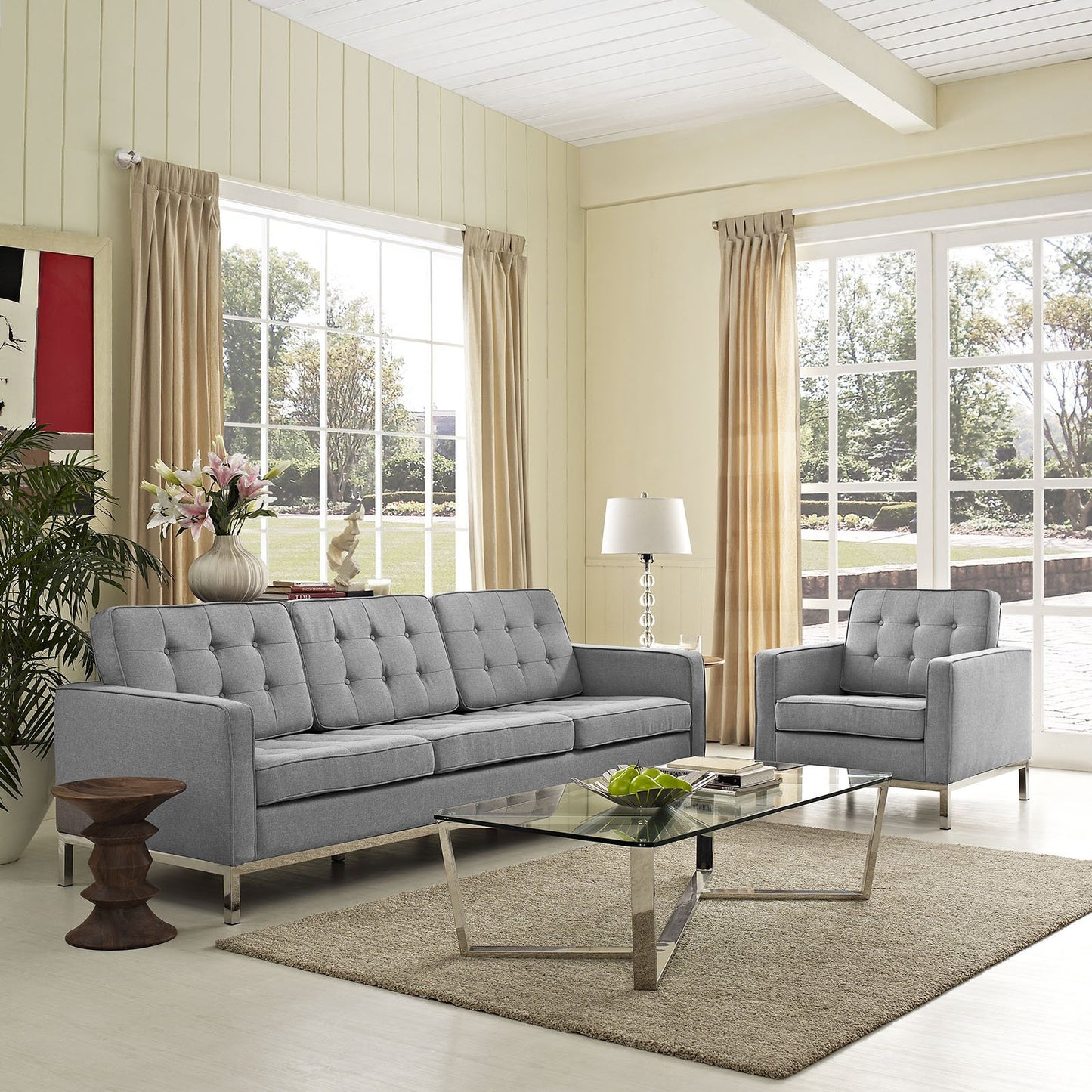 Modway Loft 2 Piece Upholstered Fabric Sofa and Armchair Set