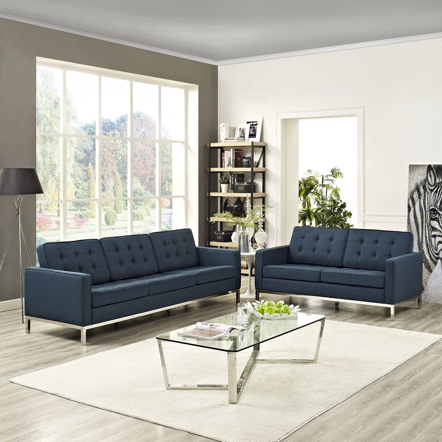 Modway Loft 2 Piece Upholstered Fabric Sofa and Loveseat Set