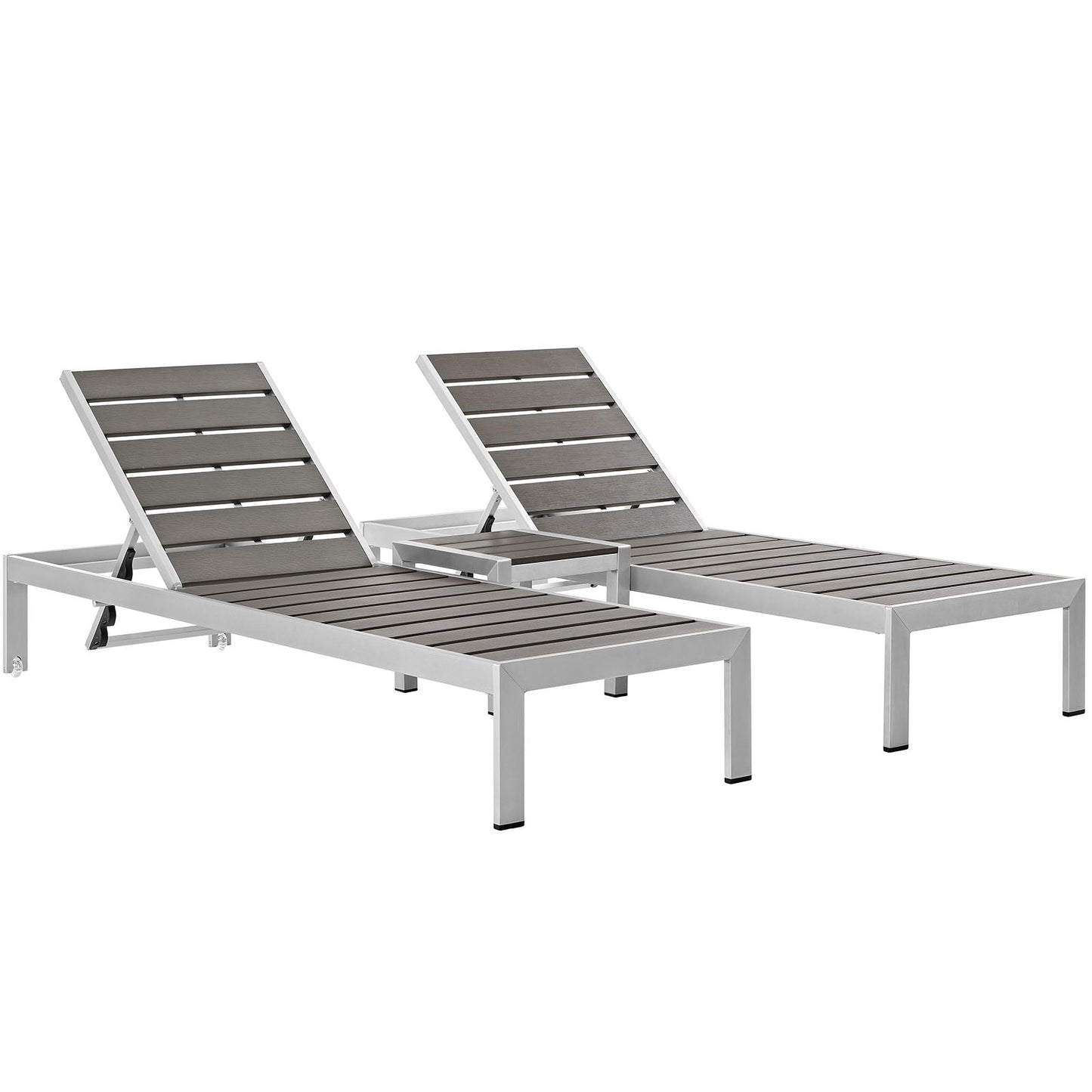 Modway EEI-2466 Shore 3 Piece Outdoor Patio Aluminum Set - Silver Gray | Outdoor Recliners & Lounge Chairs | 