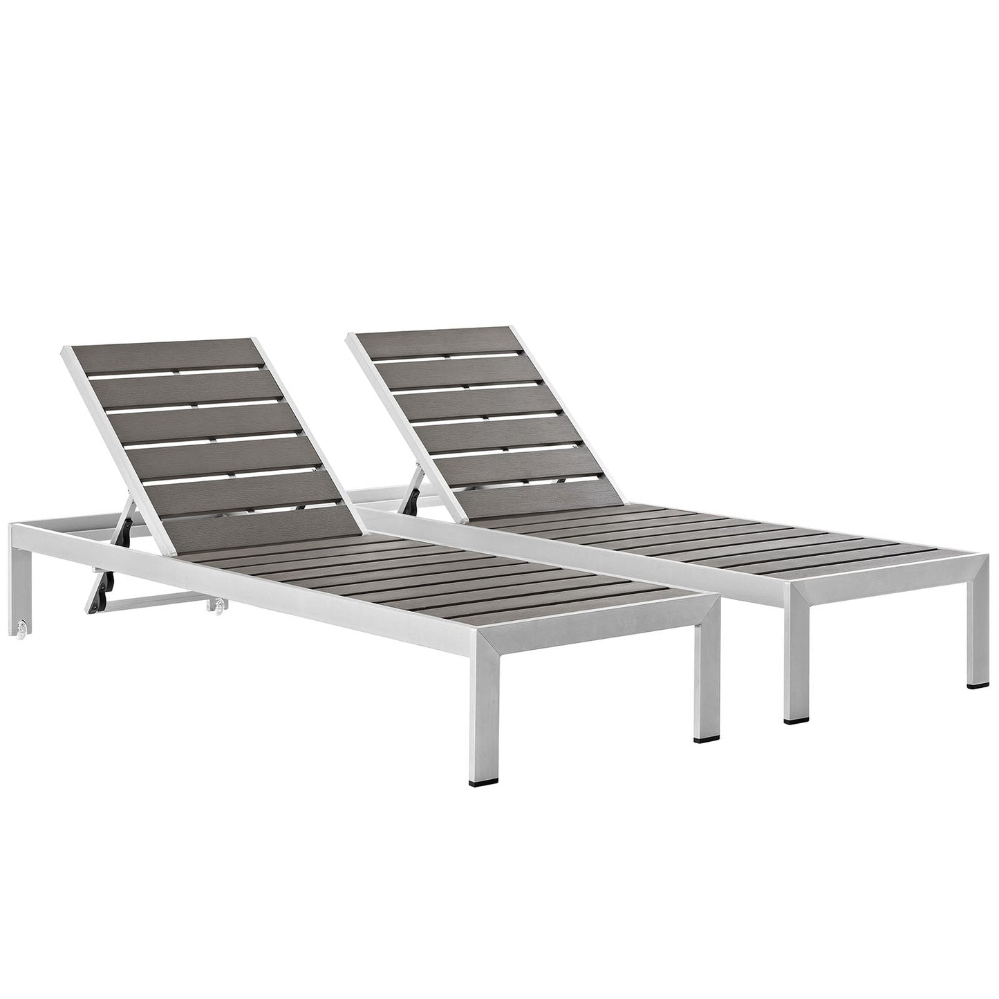 Modway EEI-2467 Shore Set of 2 Outdoor Patio Aluminum Chaise - Silver Gray | Outdoor Recliners & Lounge Chairs | 