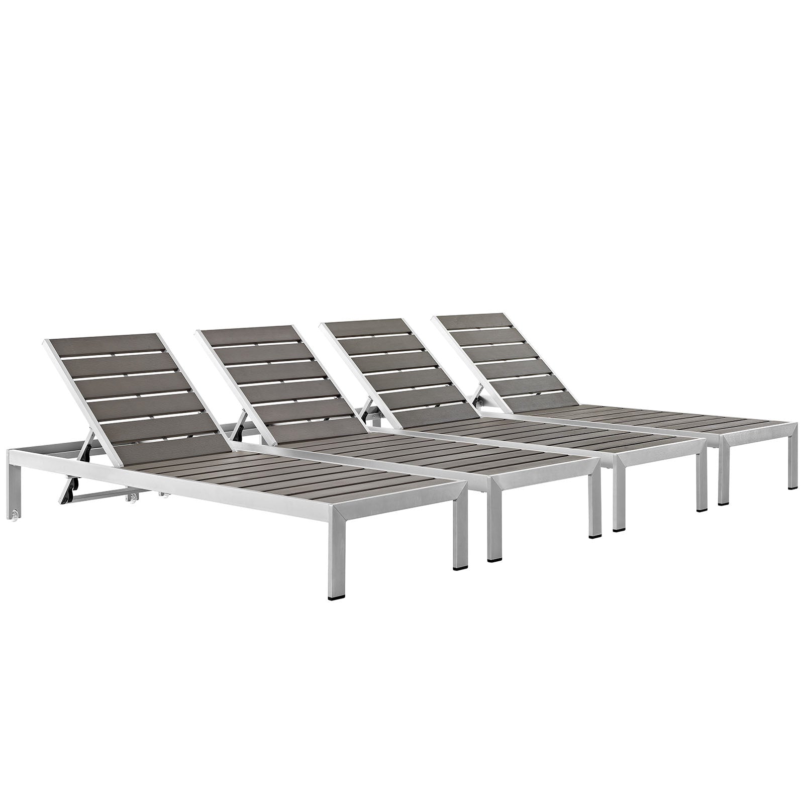 Modway EEI-2468 Shore Set of 4 Outdoor Patio Aluminum Chaise - Silver Gray | Outdoor Recliners & Lounge Chairs | 
