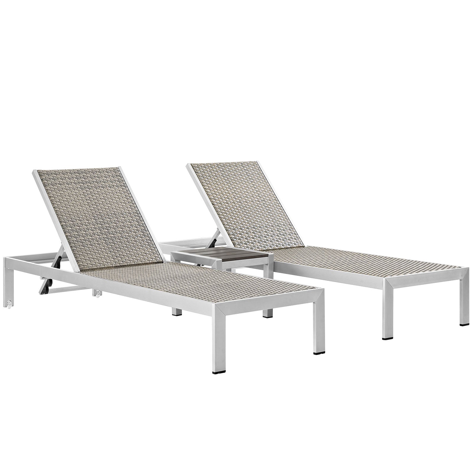 Modway EEI-2476 Shore 3 Piece Outdoor Patio Aluminum Set - Silver Gray | Outdoor Recliners & Lounge Chairs | 