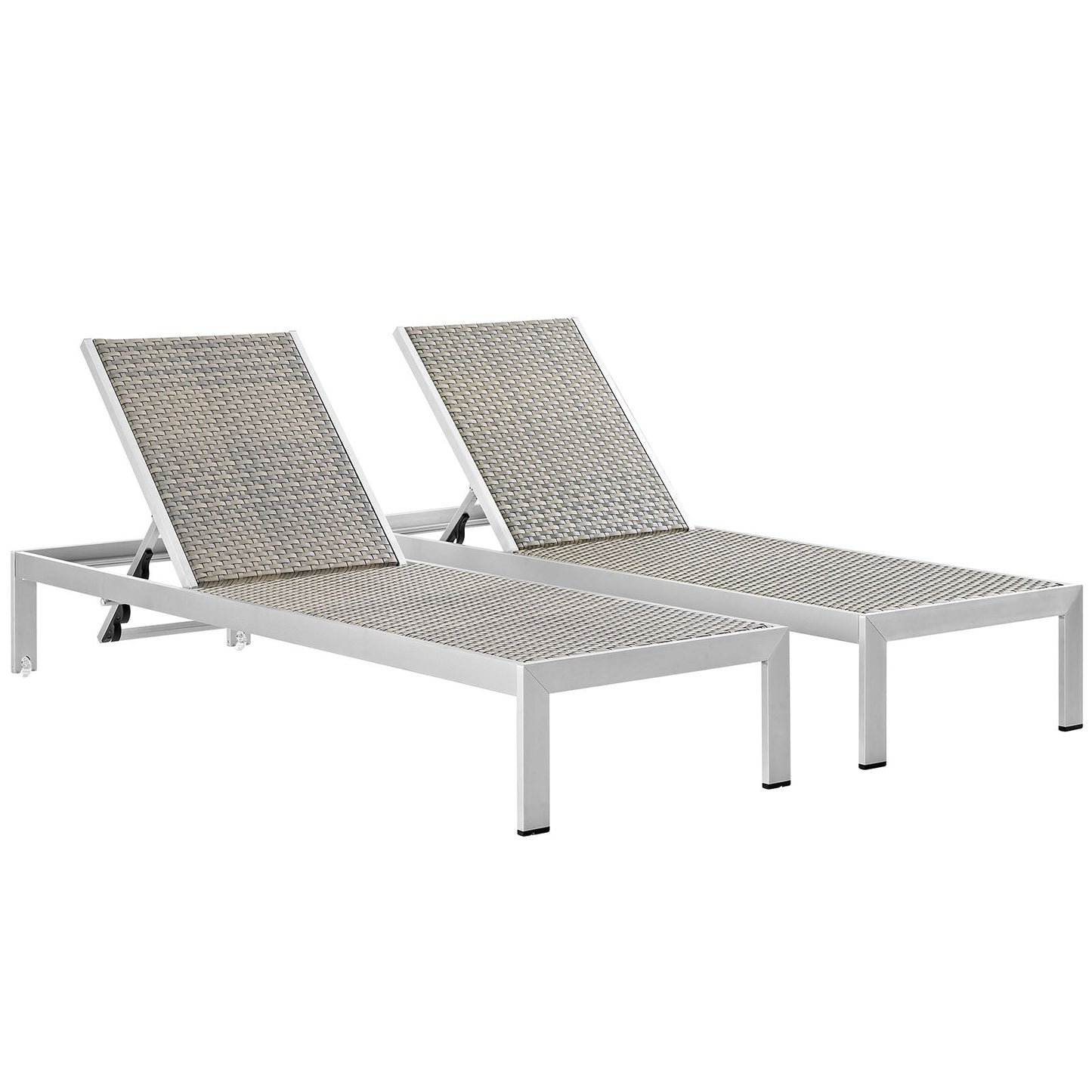 Modway EEI-2477 Shore Set of 2 Outdoor Patio Aluminum Chaise - Silver Gray | Outdoor Recliners & Lounge Chairs | 
