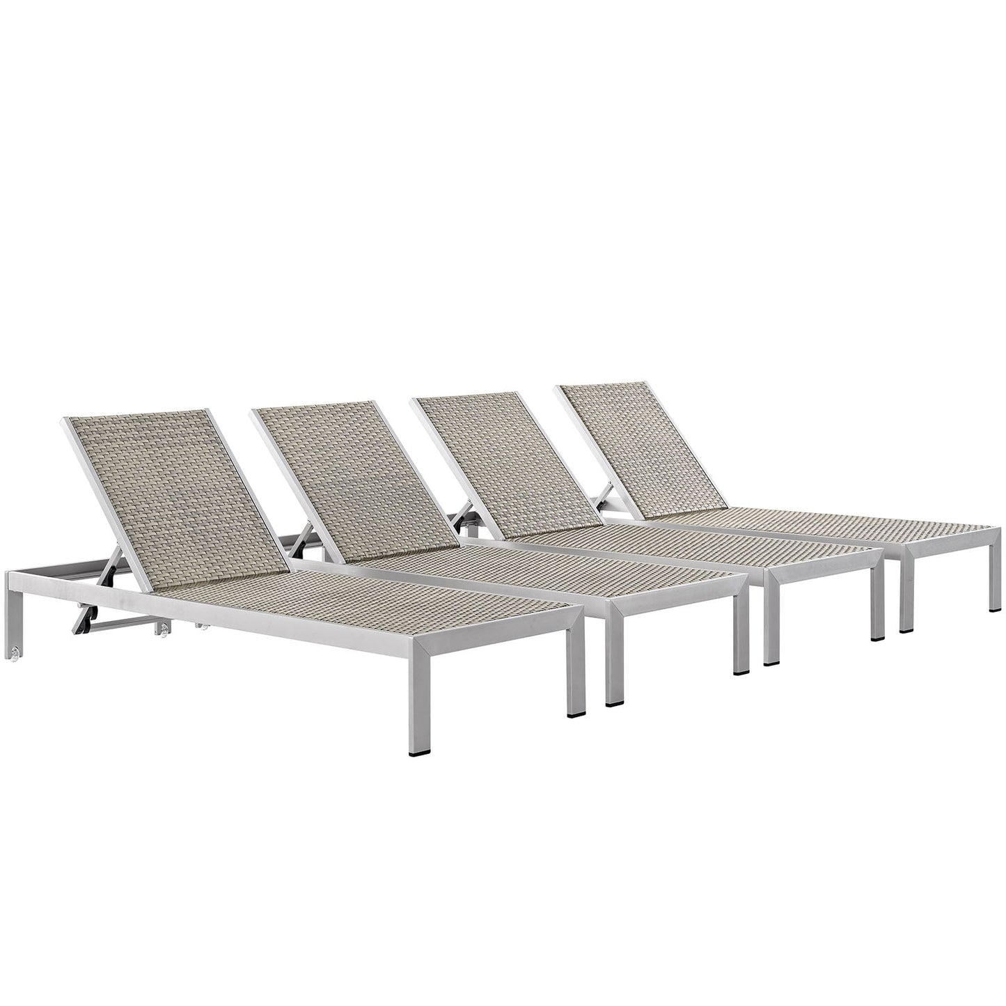 Modway EEI-2478 Shore Set of 4 Outdoor Patio Aluminum Chaise - Silver Gray | Outdoor Recliners & Lounge Chairs | 