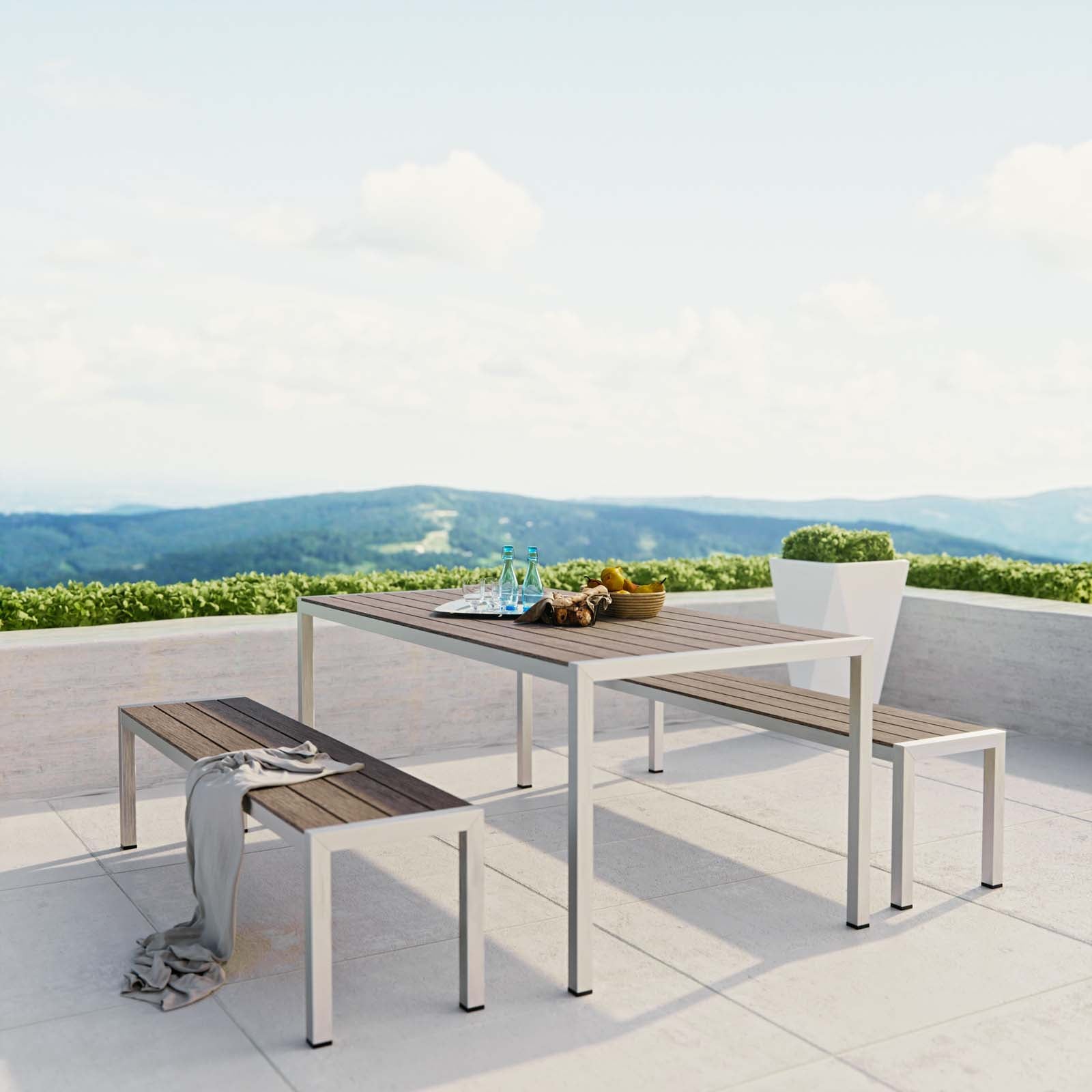 Modway Shore 3 Piece Outdoor Patio Aluminum Dining Set | Outdoor Dining Set | Modishstore