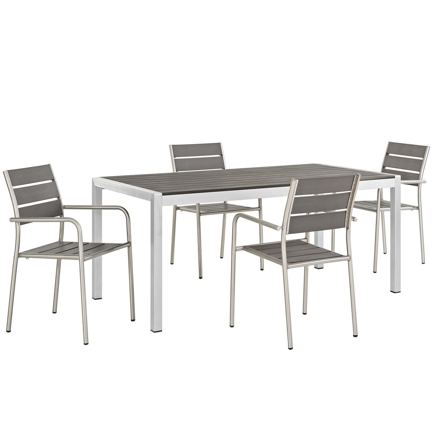 Modway EEI-2481 Shore 5 Piece Outdoor Patio Aluminum Dining Set - Silver Gray | Dining Sets | 