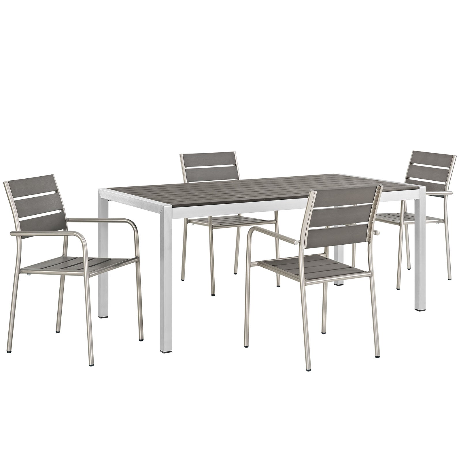 Modway EEI-2481 Shore 5 Piece Outdoor Patio Aluminum Dining Set - Silver Gray | Dining Sets | 