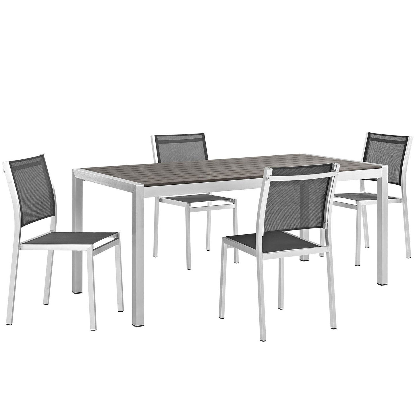 Modway EEI-2482 Shore 5 Piece Outdoor Patio Aluminum Dining Set - Silver Black | Dining Sets | 