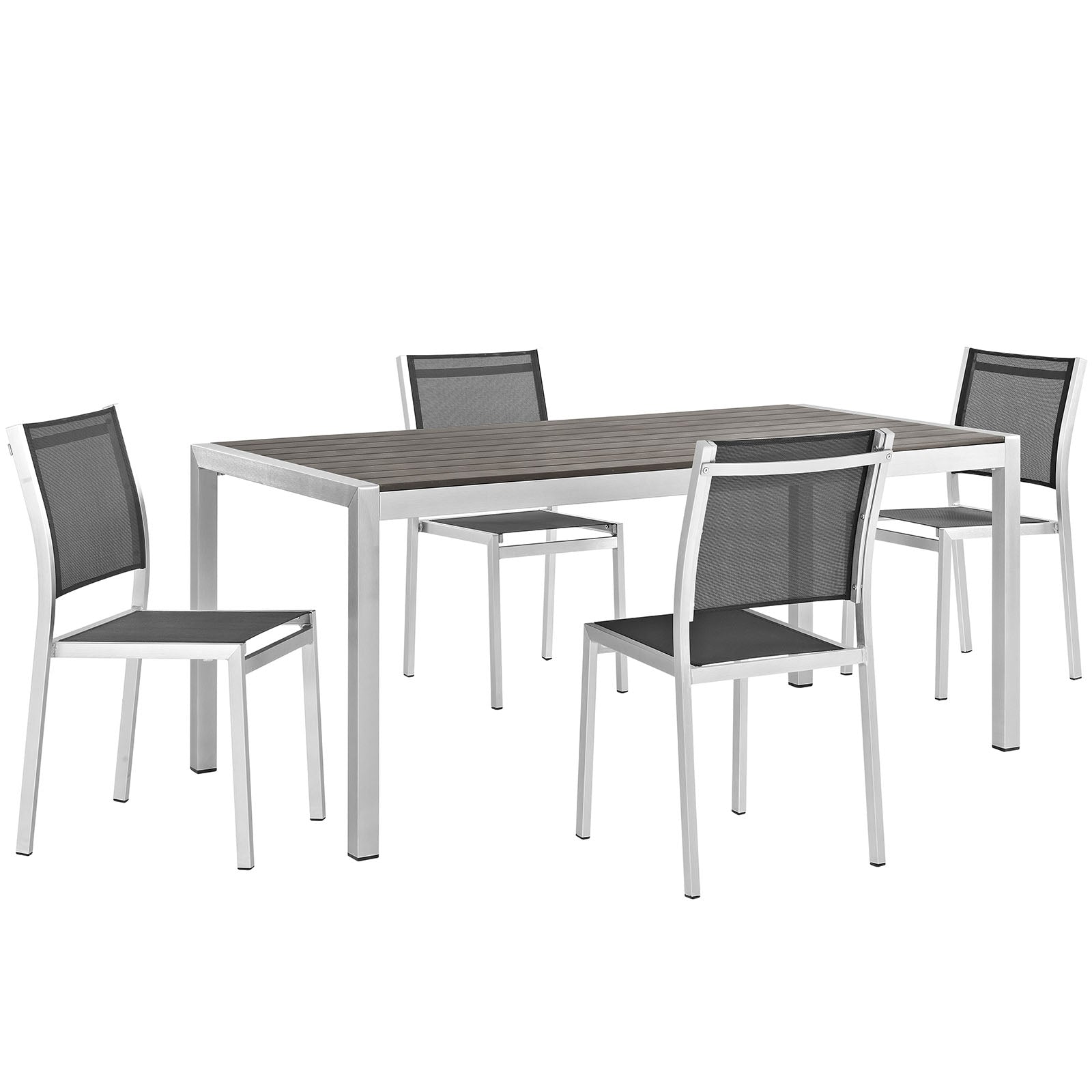 Modway EEI-2482 Shore 5 Piece Outdoor Patio Aluminum Dining Set - Silver Black | Dining Sets | 