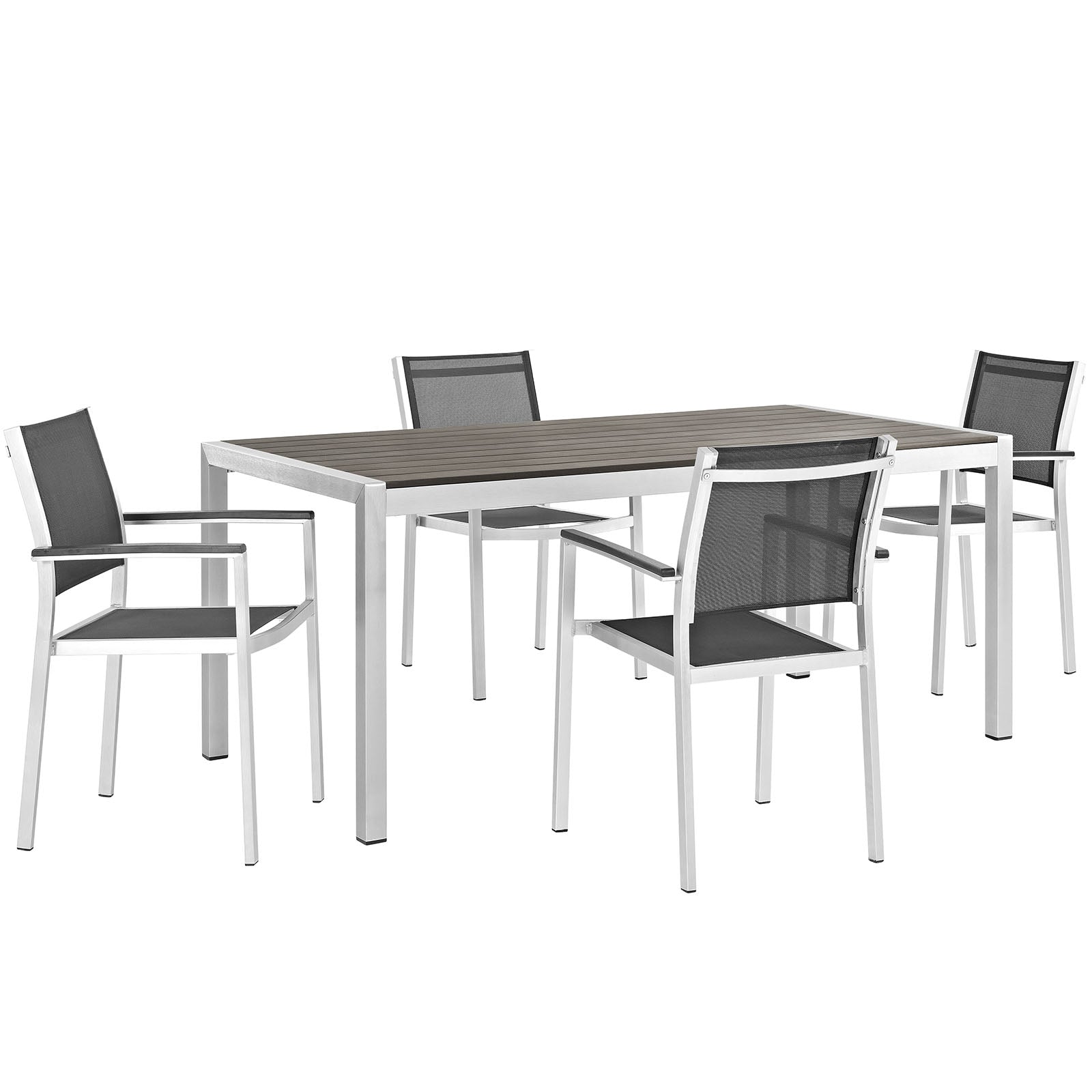 Modway EEI-2483 Shore 5 Piece Outdoor Patio Aluminum Dining Set - Silver Black | Dining Sets | 