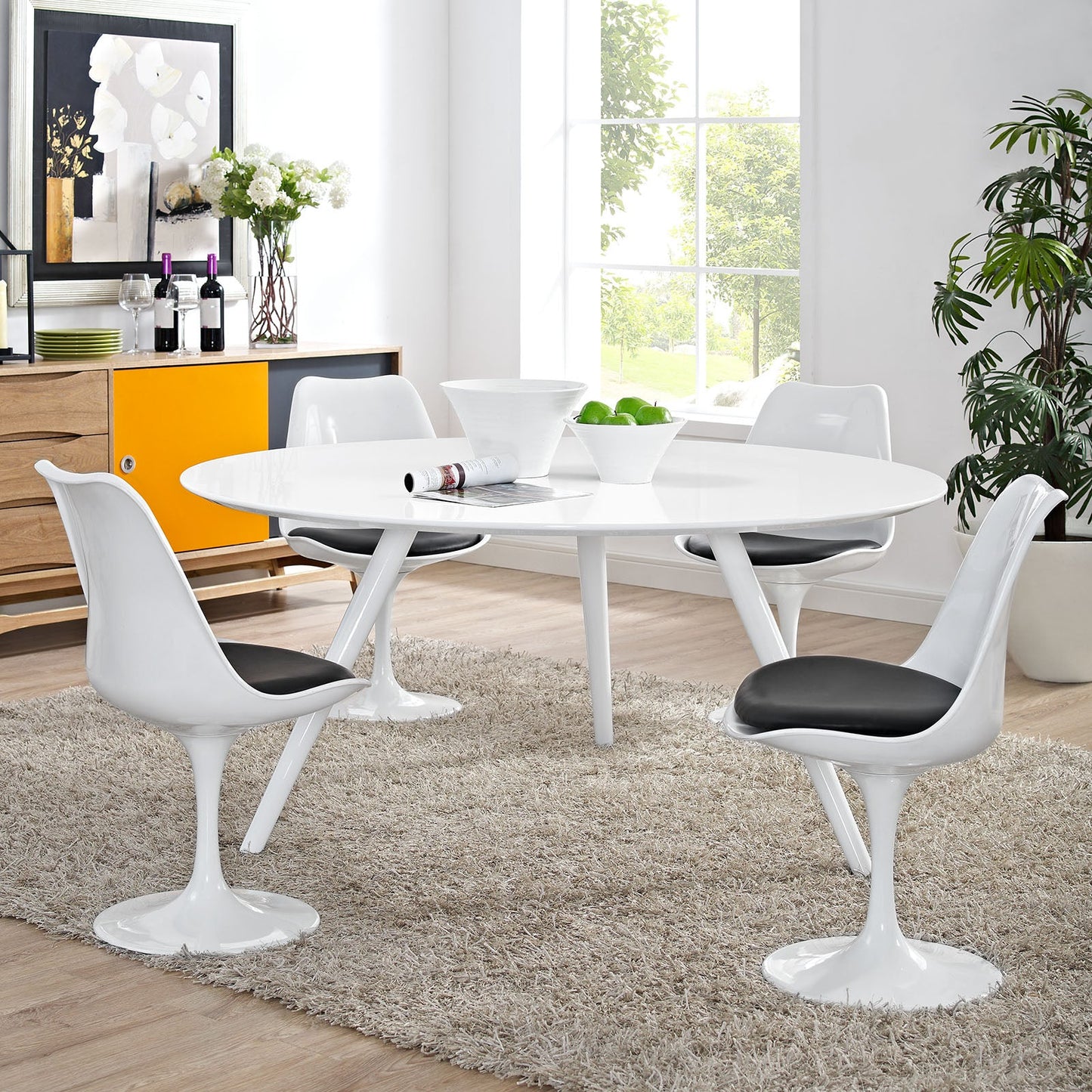 Modway Lippa 60" Round Wood Top Dining Table with Tripod Base in White | Dining Tables | Modishstore