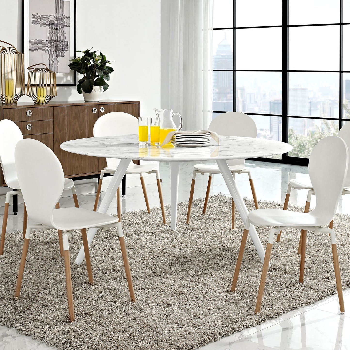 Modway Lippa 60" Round Artificial Marble Dining Table with Tripod Base in White | Dining Tables | Modishstore
