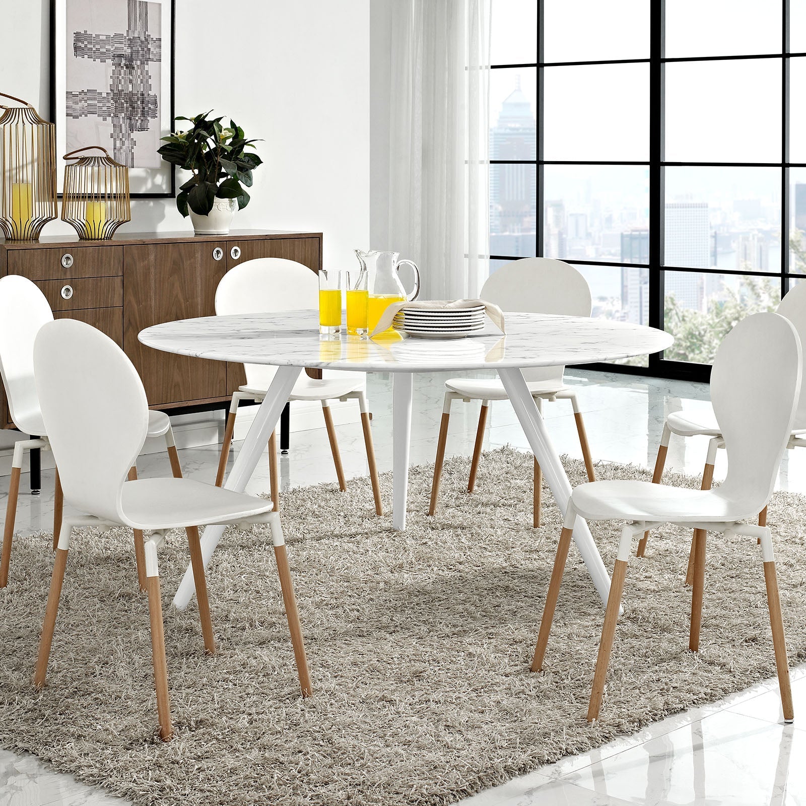 Modway Lippa 60" Round Artificial Marble Dining Table with Tripod Base in White | Dining Tables | Modishstore