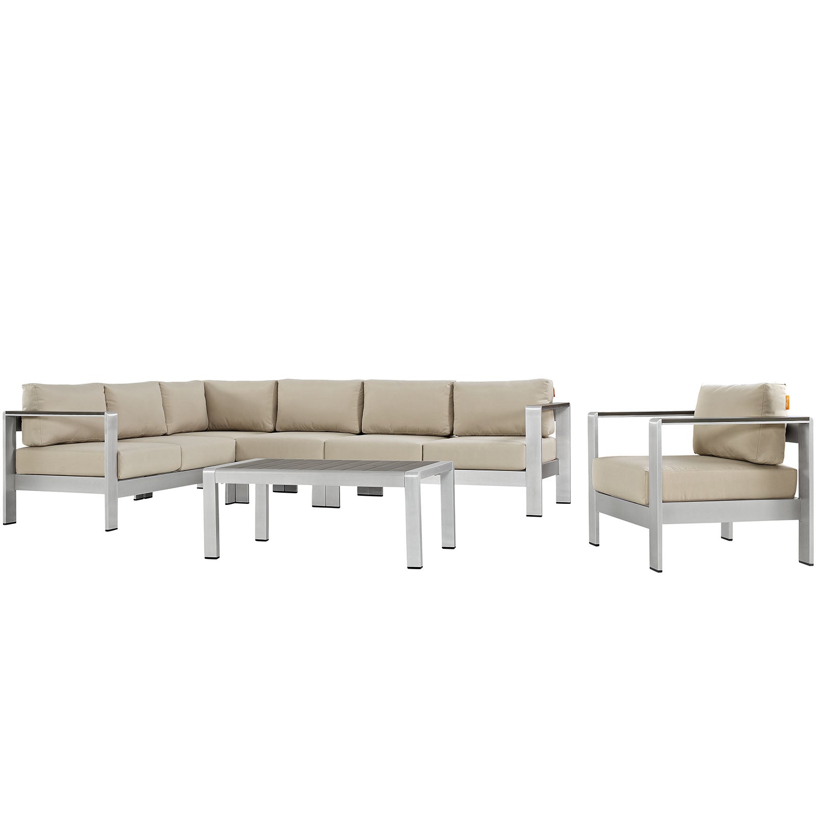 Modway EEI-2558 Shore 6 Piece Outdoor Patio Aluminum Sectional Sofa Set | Outdoor Sofas, Loveseats & Sectionals | 