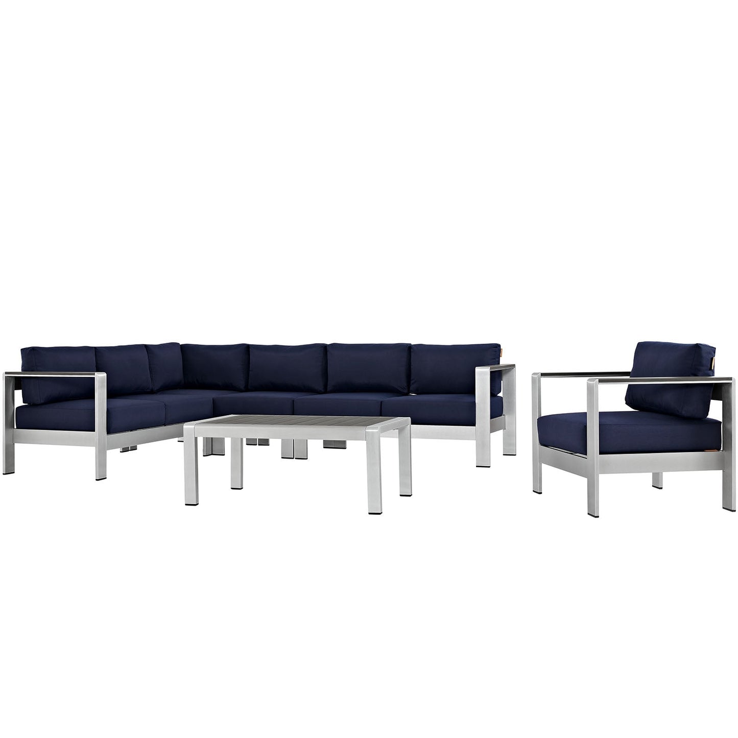 Modway EEI-2558 Shore 6 Piece Outdoor Patio Aluminum Sectional Sofa Set | Outdoor Sofas, Loveseats & Sectionals | 