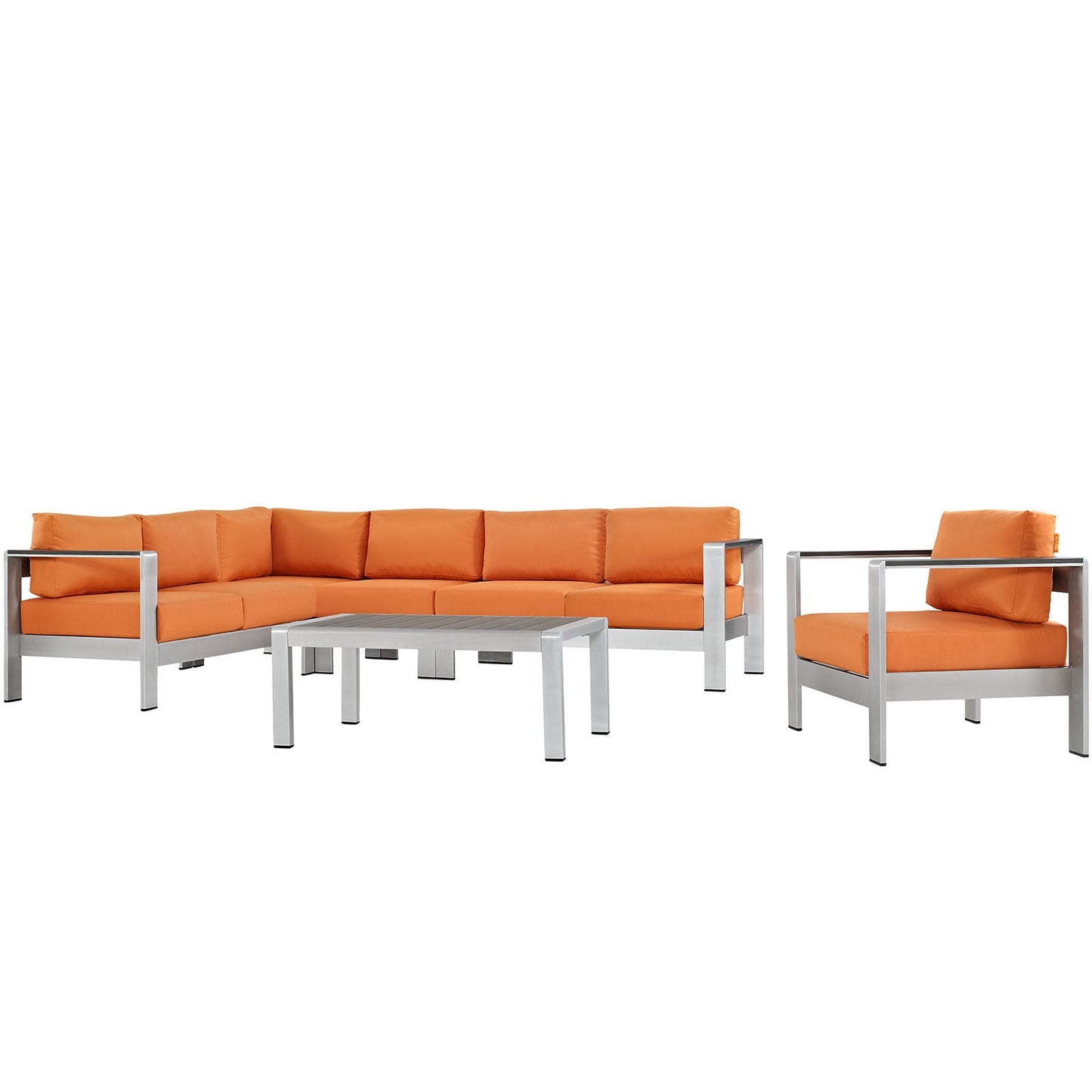 Modway EEI-2558 Shore 6 Piece Outdoor Patio Aluminum Sectional Sofa Set | Outdoor Sofas, Loveseats & Sectionals | 