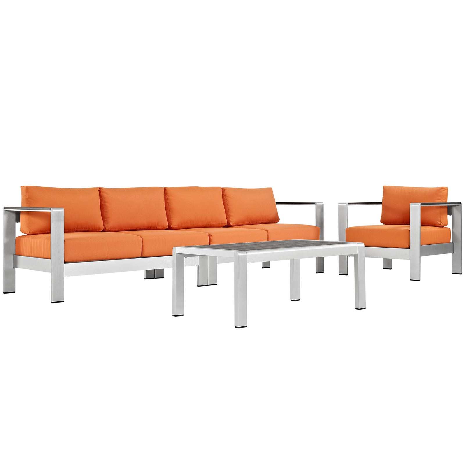 Modway EEI-2563 Shore 4 Piece Outdoor Patio Aluminum Sectional Sofa Set | Outdoor Sofas, Loveseats & Sectionals | 