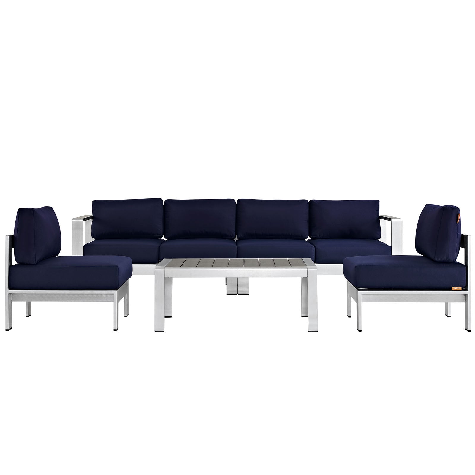 Modway EEI-2564 Shore 5 Piece Outdoor Patio Aluminum Sectional Sofa Set | Outdoor Sofas, Loveseats & Sectionals | 