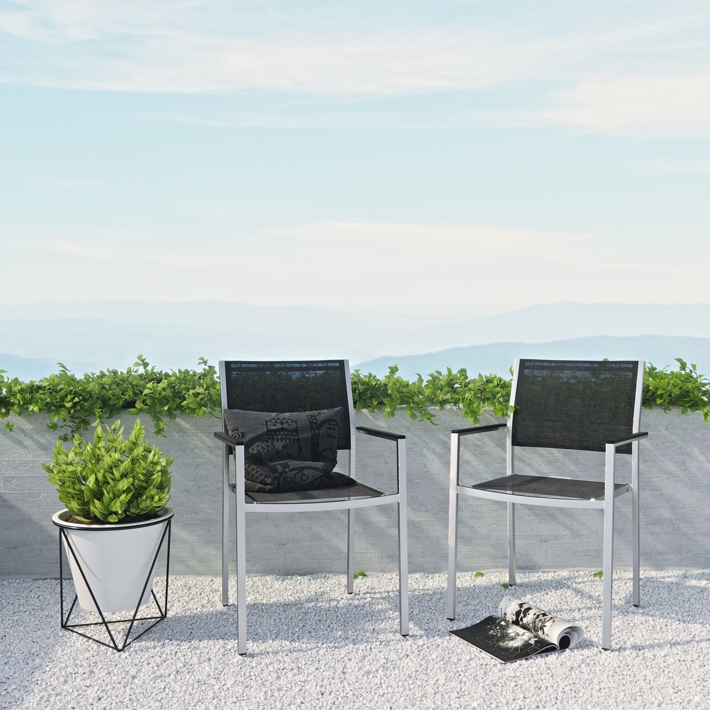 Modway Shore Dining Chair Outdoor Patio Aluminum Set of 2