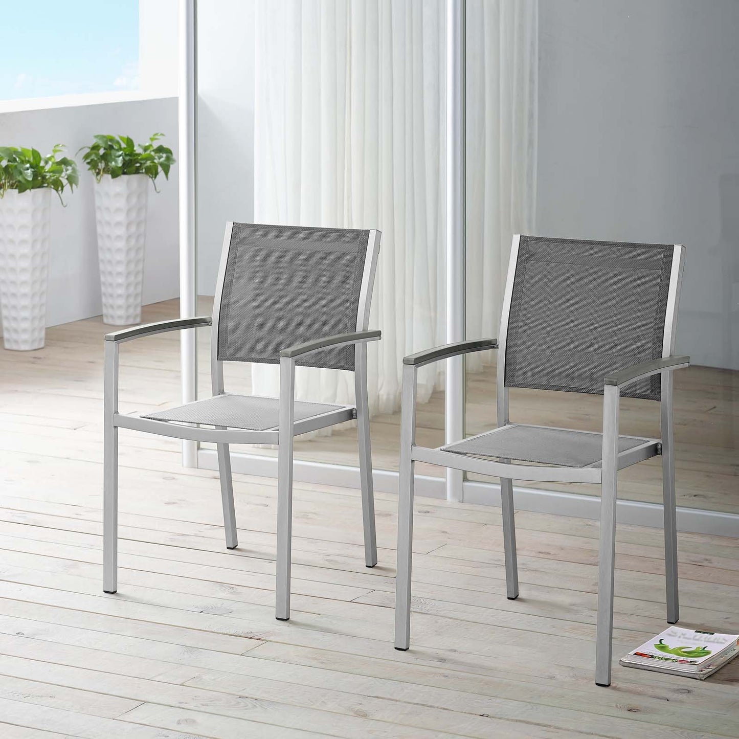 Modway Shore Dining Chair Outdoor Patio Aluminum Set of 2