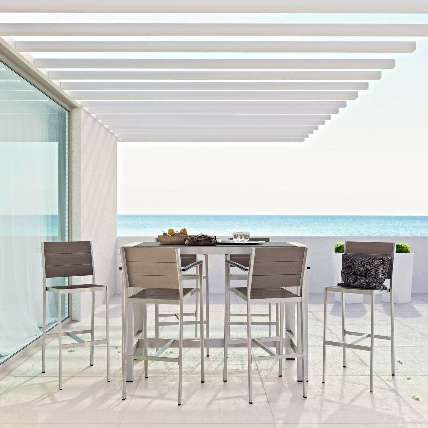 Modway Shore 7 Piece Outdoor Patio Aluminum Dining Set - Silver Gray - EEI-2587 | Outdoor Dining Sets | Modishstore-1