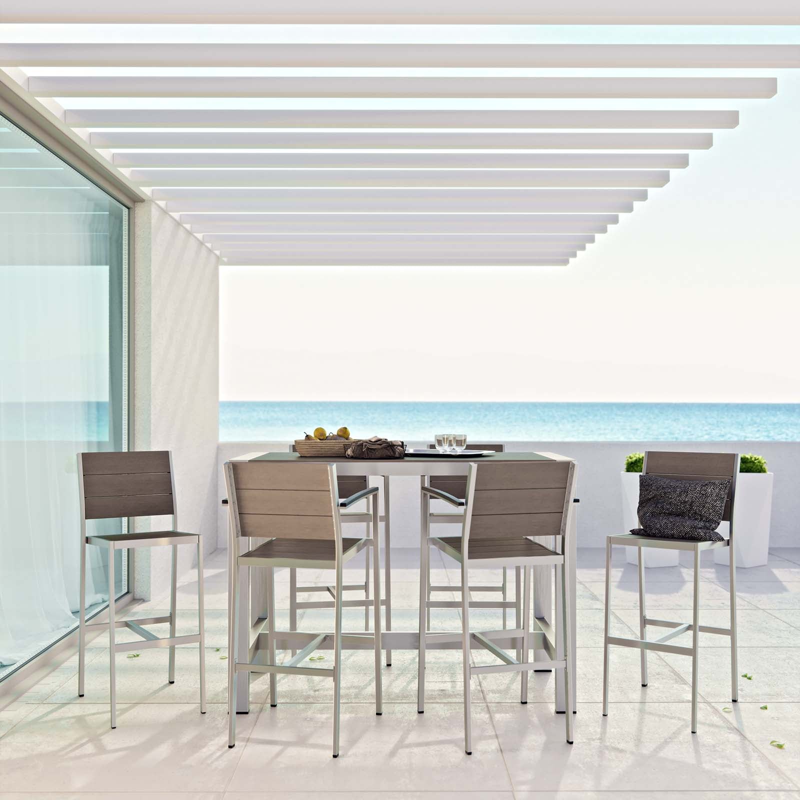 Modway Shore 7 Piece Outdoor Patio Aluminum Dining Set - Silver Gray - EEI-2587 | Outdoor Dining Sets | Modishstore-1
