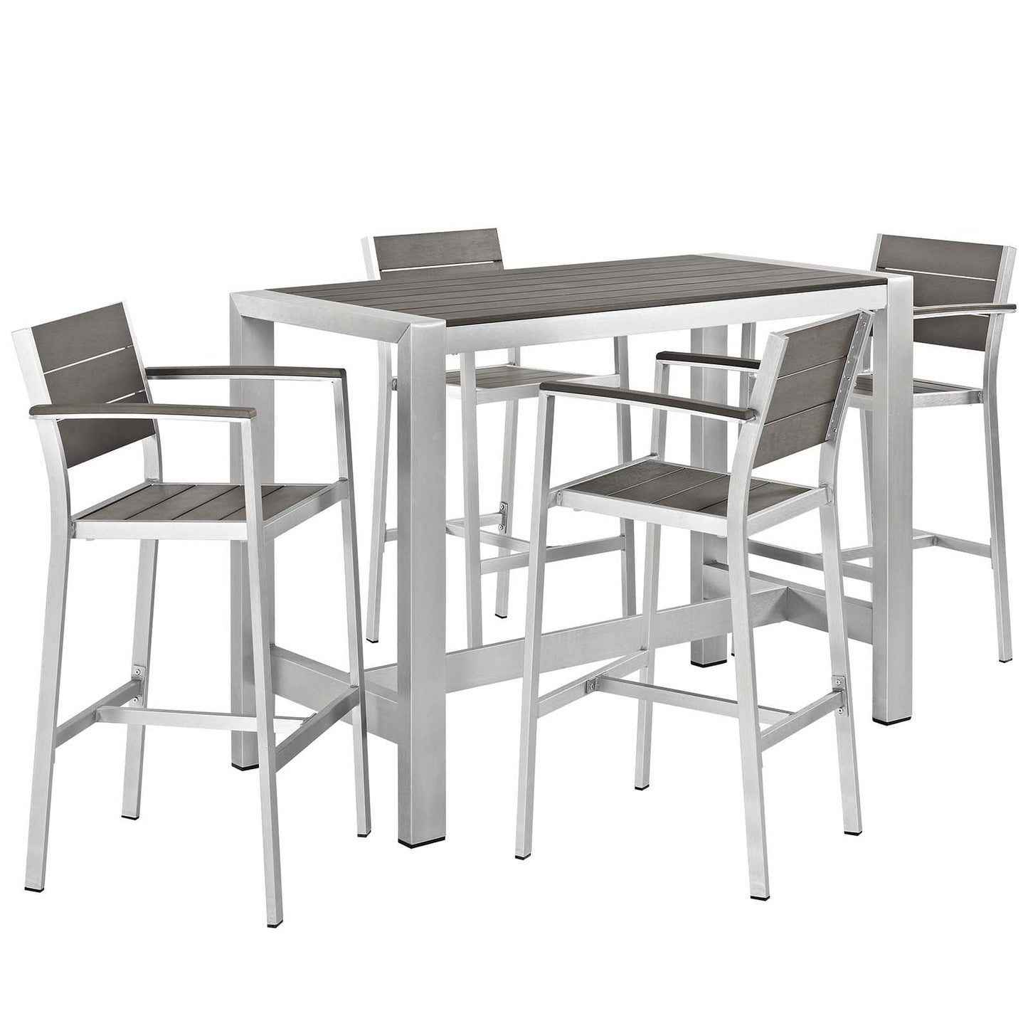 Modway EEI-2588 Shore 5 Piece Outdoor Patio Aluminum Dining Set - Silver Gray | Dining Sets | 