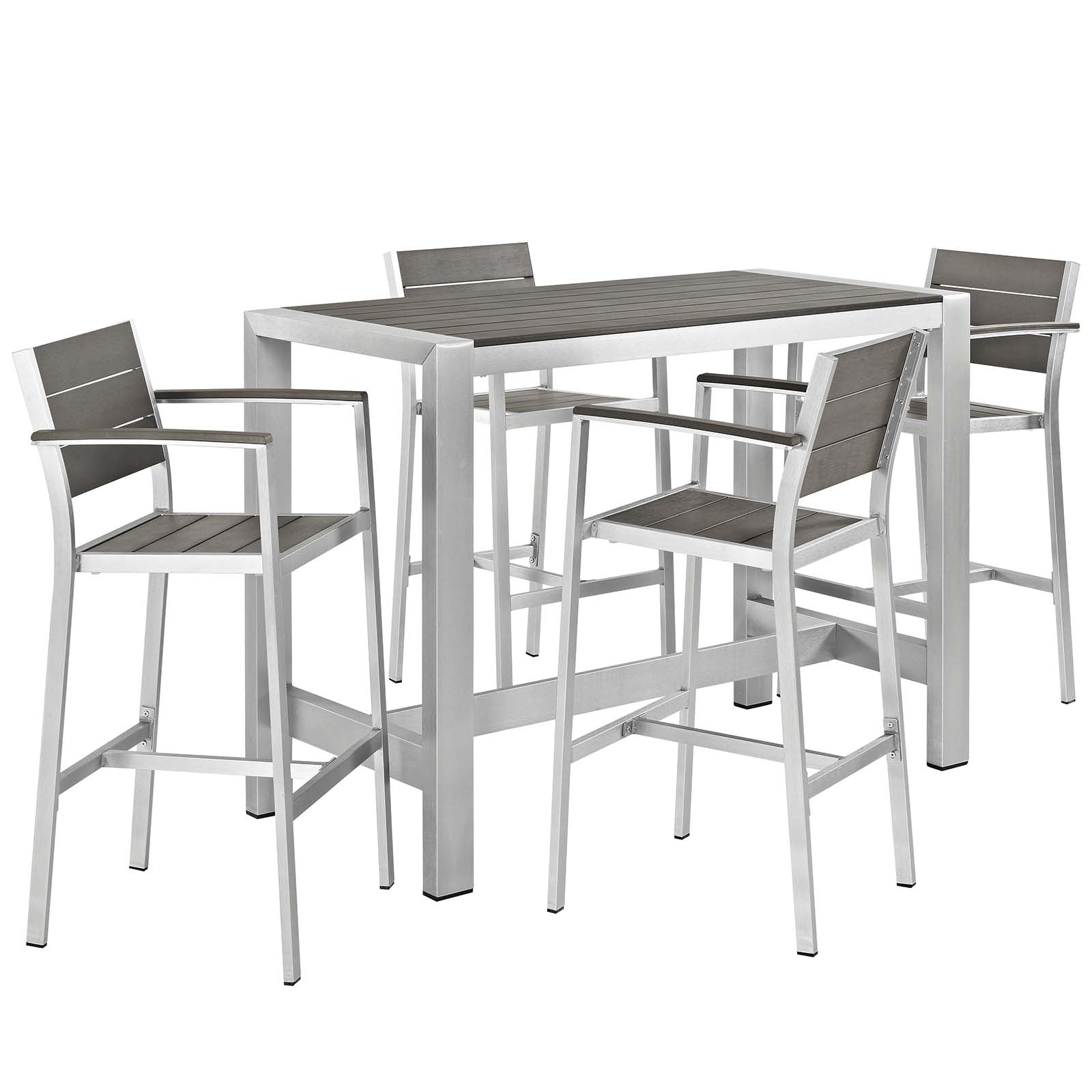 Modway EEI-2588 Shore 5 Piece Outdoor Patio Aluminum Dining Set - Silver Gray | Dining Sets | 